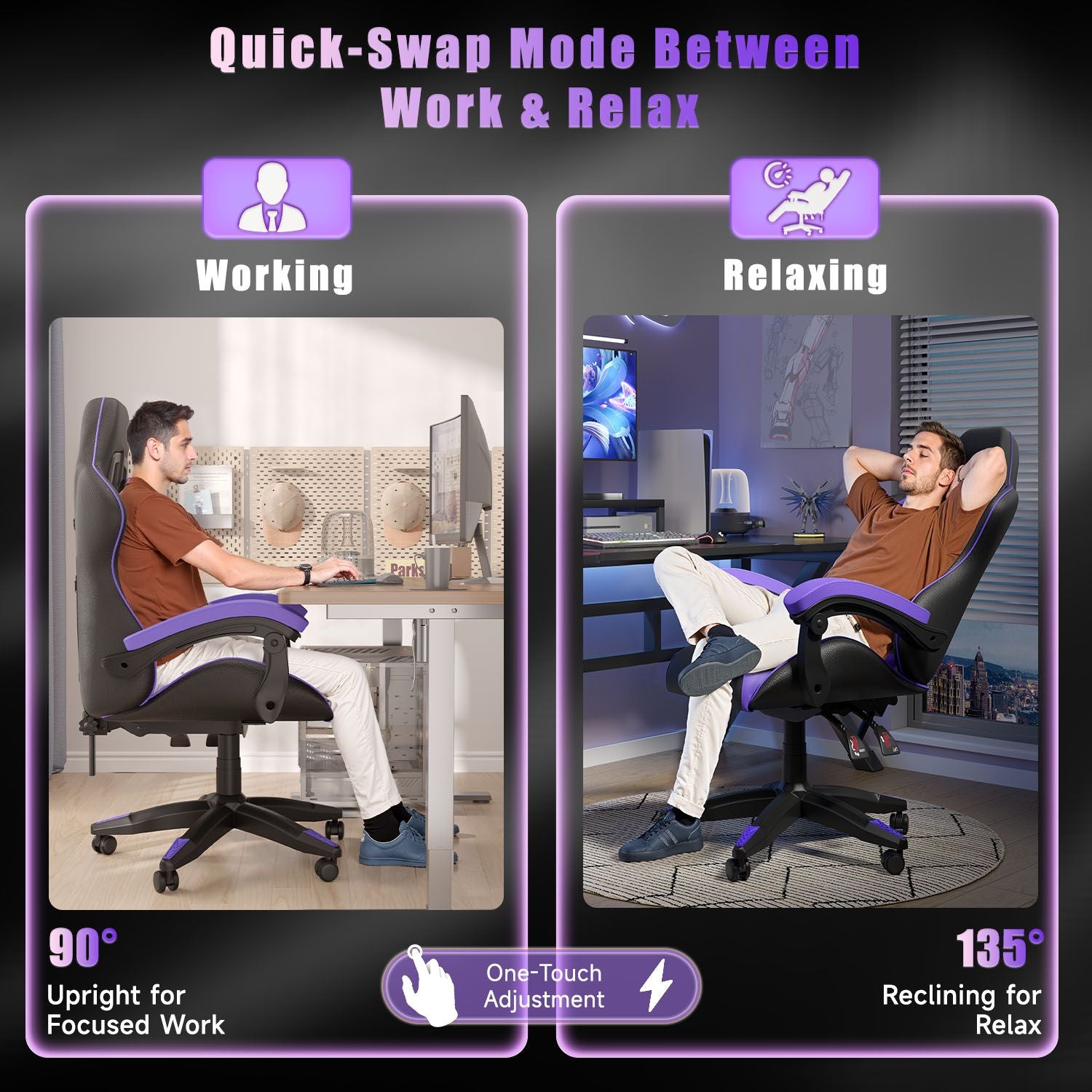 Sedia da Gaming, Sedia Ufficio Ergonomica con Schienale Regolabile, Poggiatesta e Supporto Lombare