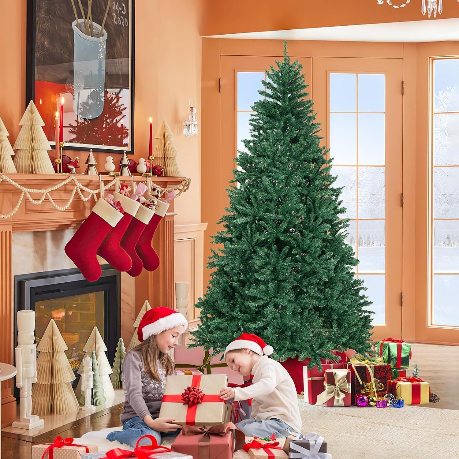 Albero di Natale Artificiale, Albero Pieghevole Floccato con Supporto in Metallo