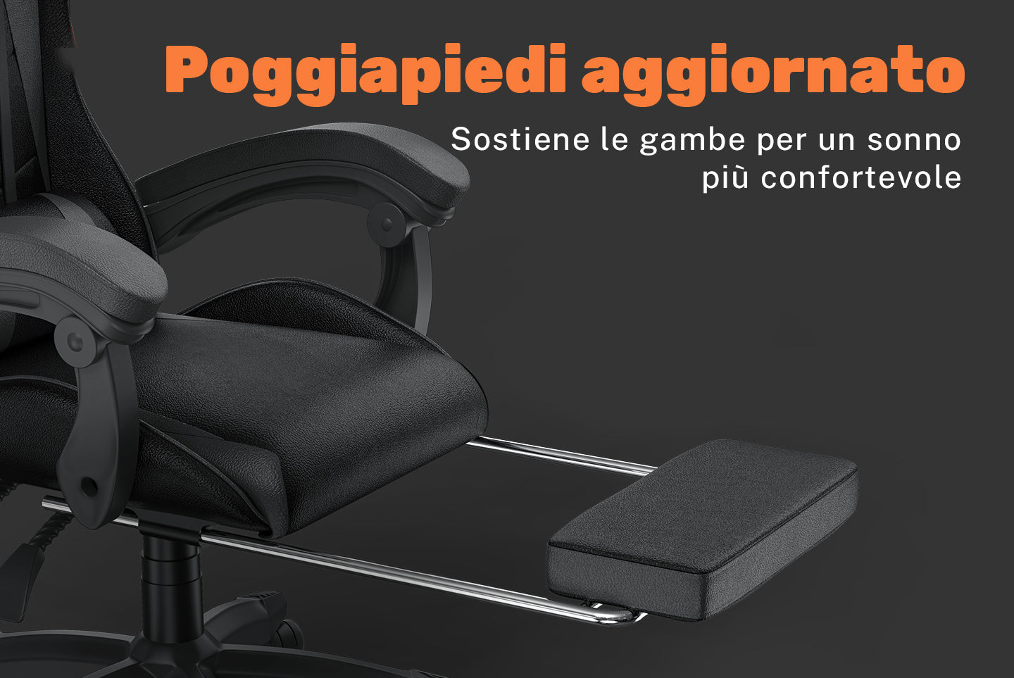 Sedia da gioco ergonomica 155° reclinabile e girevole con poggiatesta, supporto lombare Sedia da ufficio in pelle PU