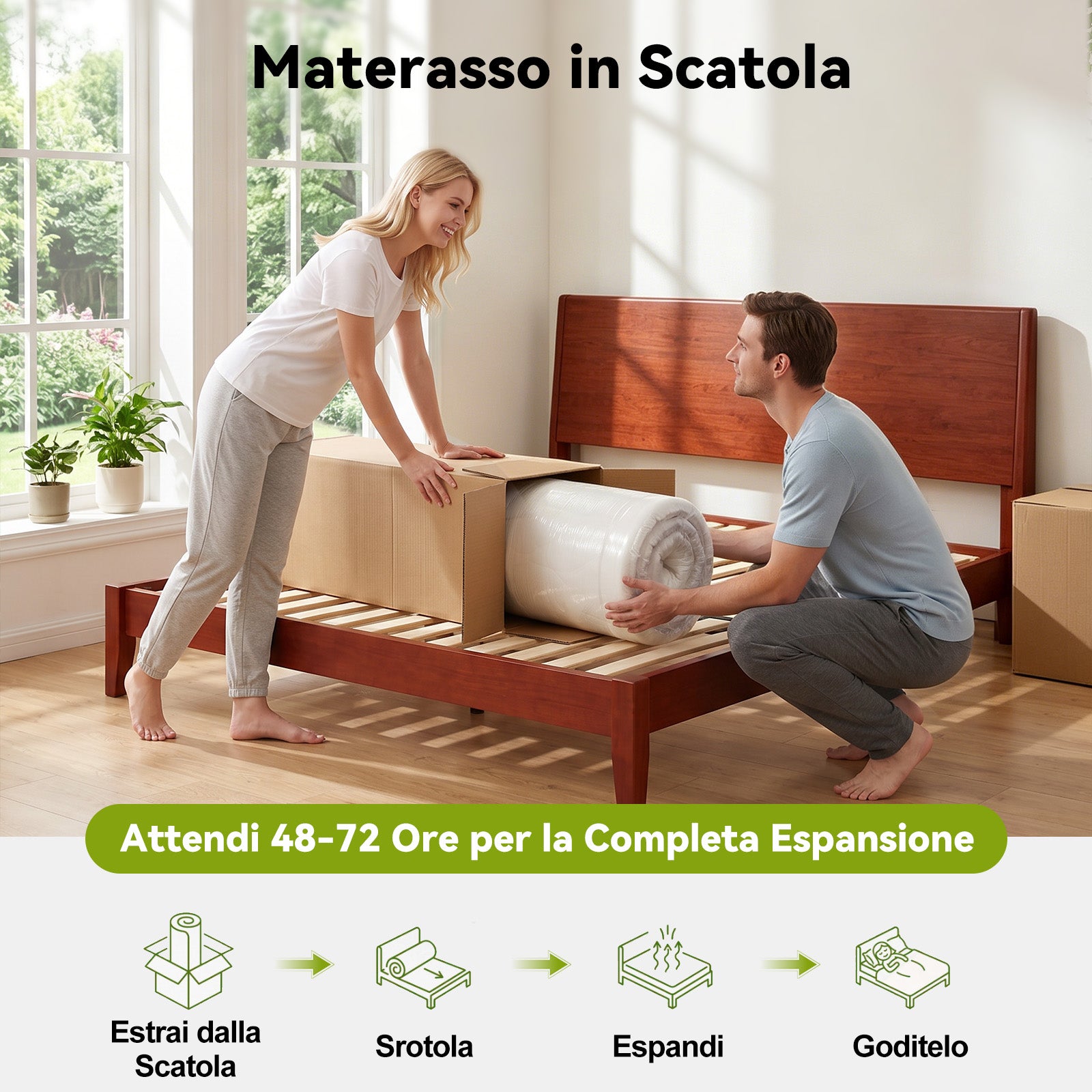 Materasso a Molle Insacchettate con Schiuma Memory, Materassi Ibridi da 25 cm, Rigidità Media, Sostegno Perimetrale