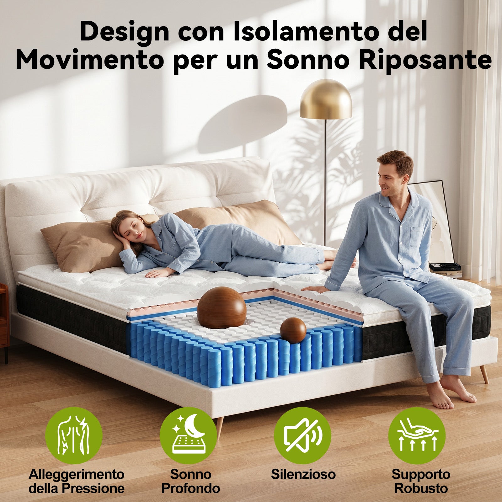 Materasso a Molle Insacchettate con Schiuma Memory, Materassi Ibridi da 25 cm, Rigidità Media, Sostegno Perimetrale