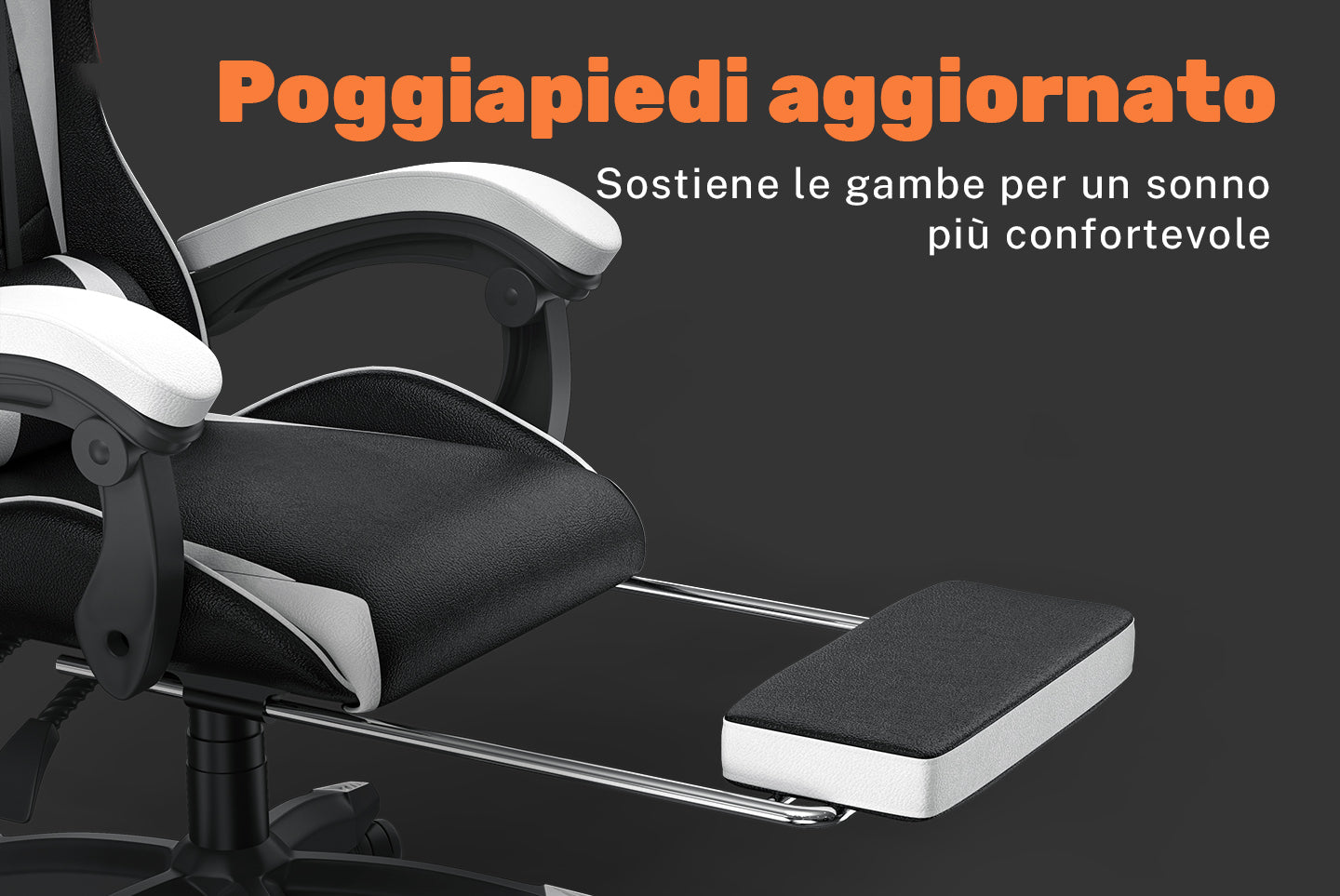 Sedia da gioco ergonomica 155° reclinabile e girevole con poggiatesta, supporto lombare Sedia da ufficio in pelle PU