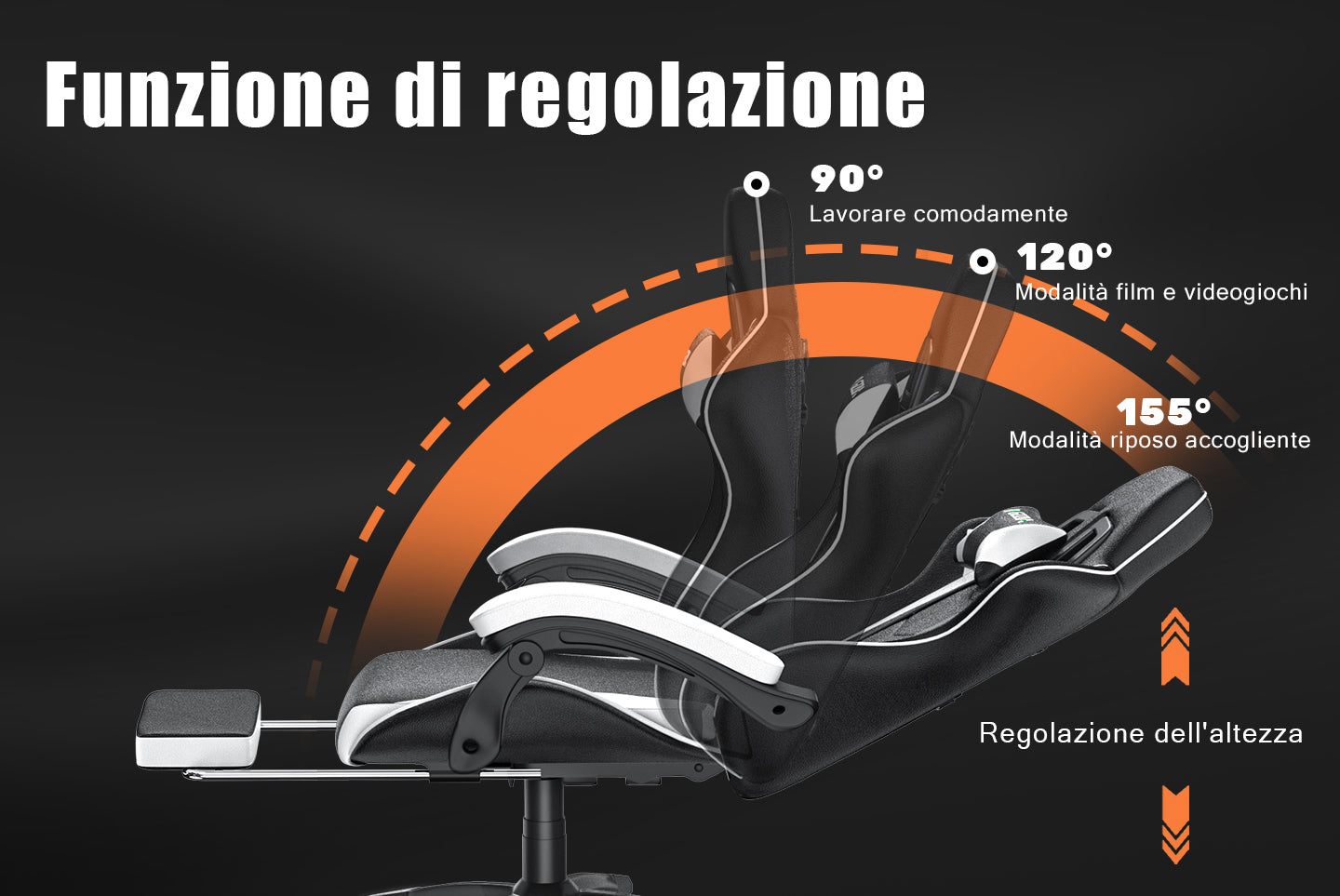 Sedia da gioco ergonomica 155° reclinabile e girevole con poggiatesta, supporto lombare Sedia da ufficio in pelle PU