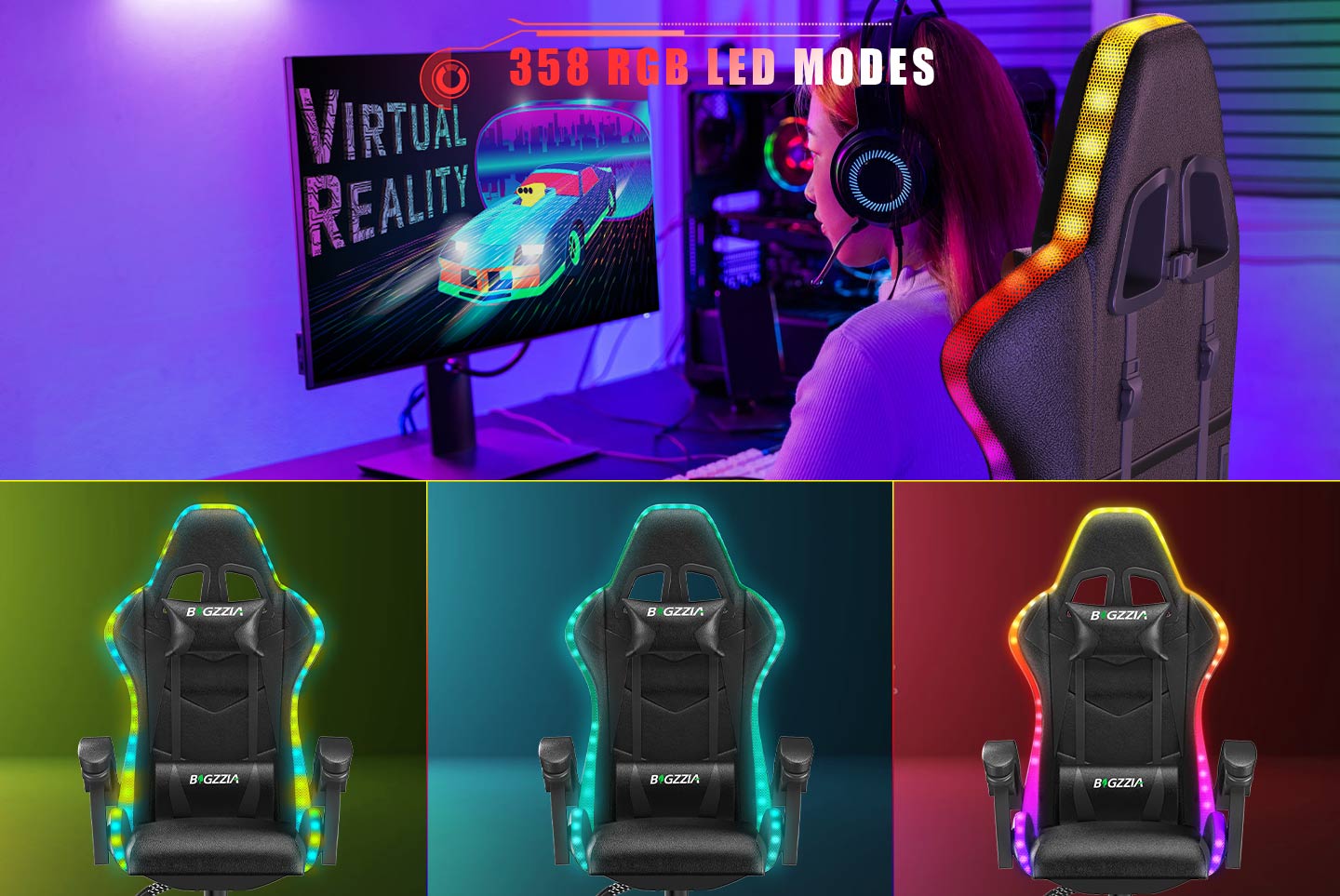 Sedia da gioco ergonomica 155° reclinabile e girevole con poggiatesta, supporto lombare Sedia da ufficio in pelle PU