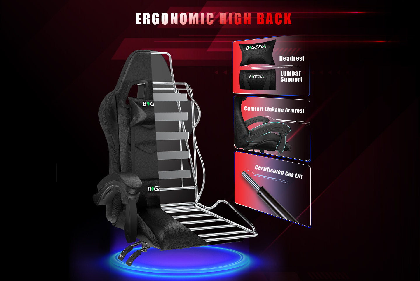 Sedia da gioco ergonomica 155° reclinabile e girevole con poggiatesta, supporto lombare Sedia da ufficio in pelle PU