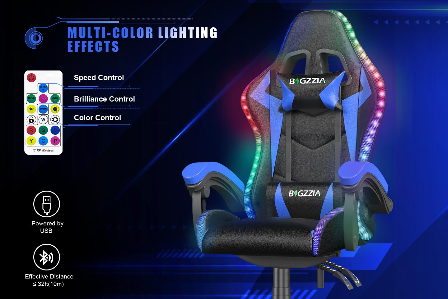 Sedia da Gioco Ergonomica con Luci LED RGB, Reclinabile, Poggiatesta e Supporto Lombare Stile Racing