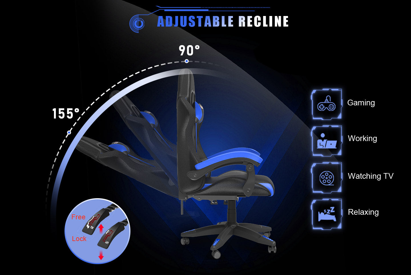 Sedia da Gioco Ergonomica con Luci LED RGB, Reclinabile, Poggiatesta e Supporto Lombare Stile Racing