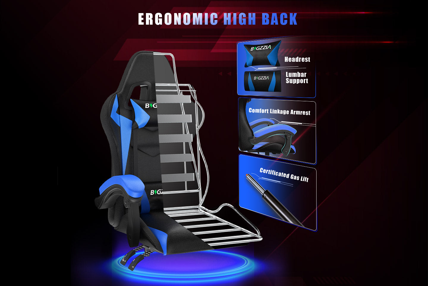 Sedia da Gioco Ergonomica con Luci LED RGB, Reclinabile, Poggiatesta e Supporto Lombare Stile Racing