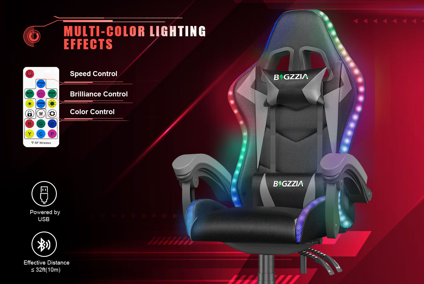 Sedia da Gioco Ergonomica con Luci LED RGB, Reclinabile, Poggiatesta e Supporto Lombare Stile Racing