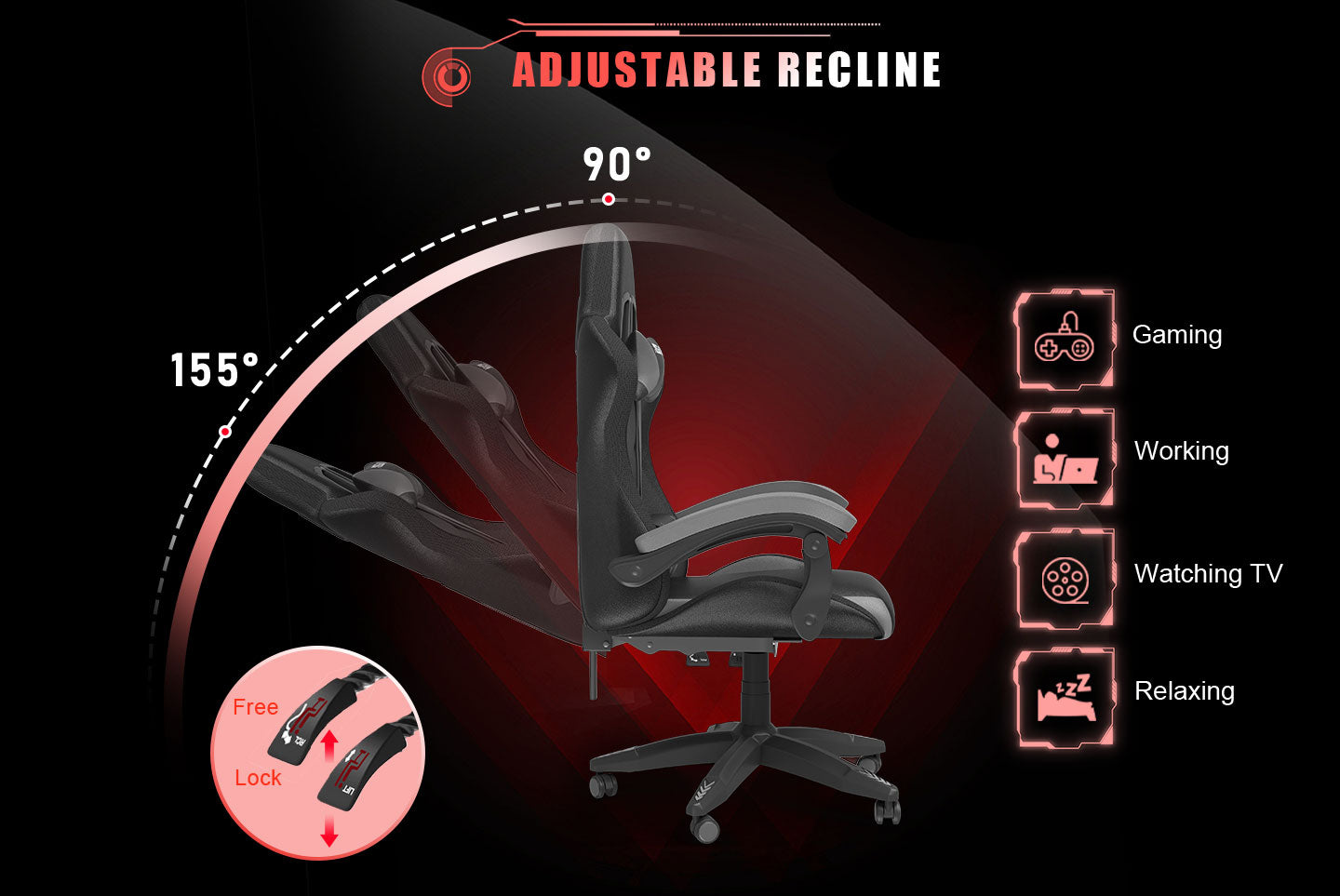Sedia da Gioco Ergonomica con Luci LED RGB, Reclinabile, Poggiatesta e Supporto Lombare Stile Racing