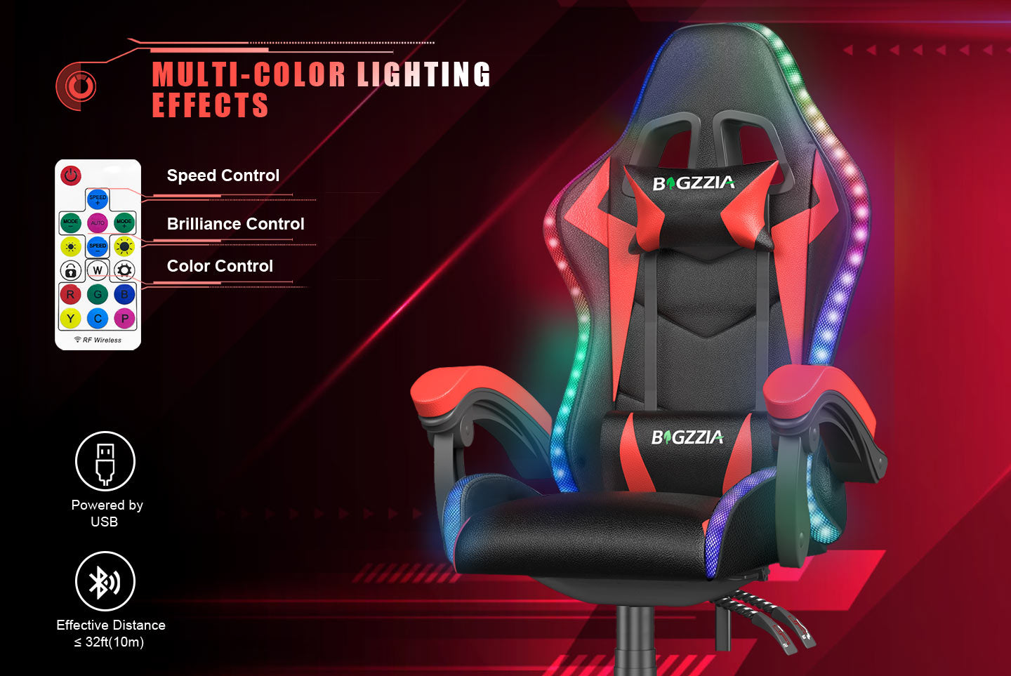 Sedia da Gioco Ergonomica con Luci LED RGB, Reclinabile, Poggiatesta e Supporto Lombare Stile Racing