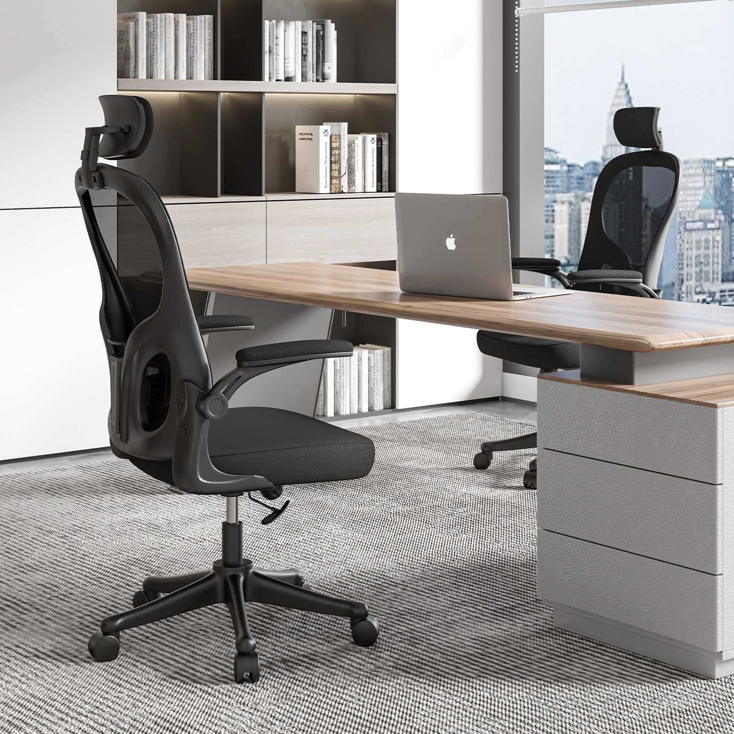 Sedia da Ufficio, Sedia Ufficio Ergonomica con Braccioli Regolabili in Rete Traspirante, Altezza Regolabile e Schienale Inclinabile con Ruote Girevoli