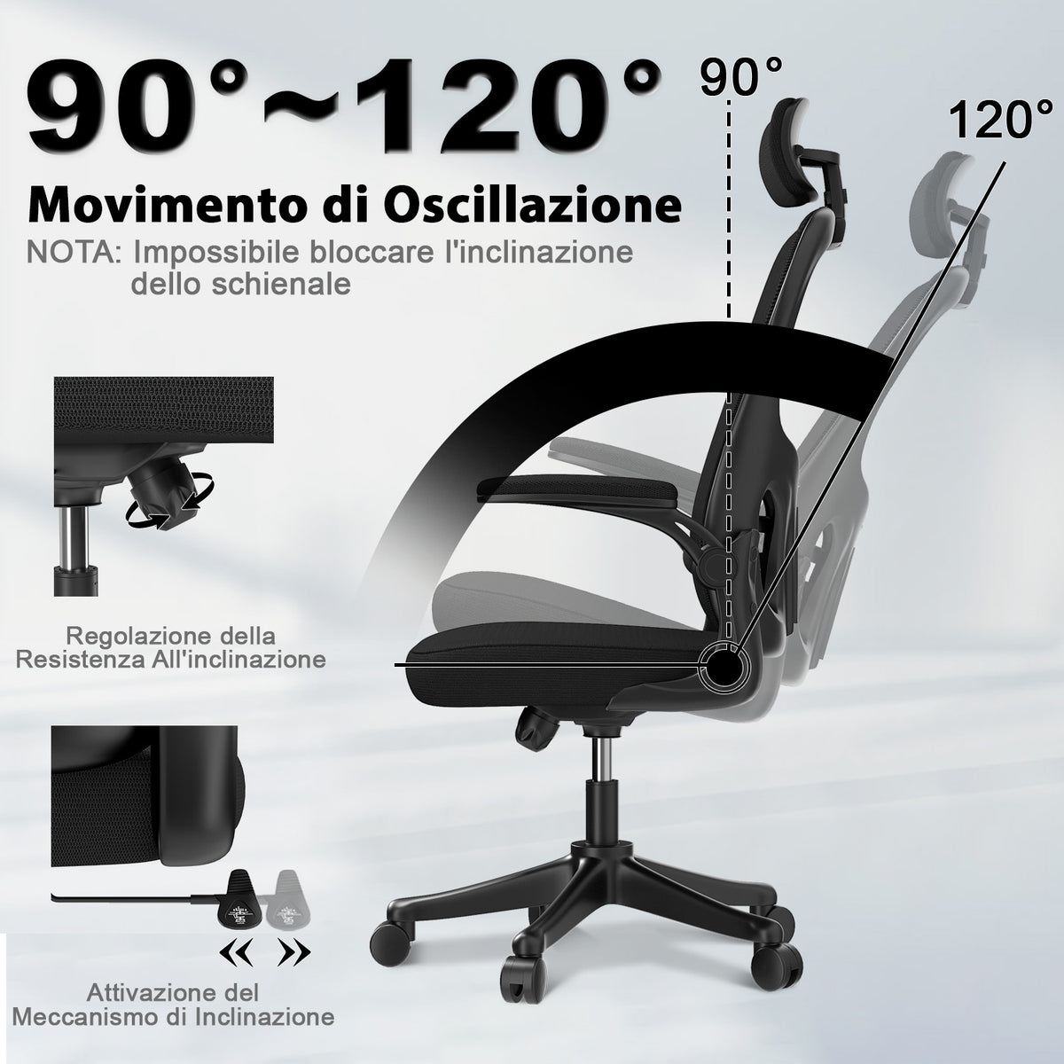 Sedia da Ufficio, Sedia Ufficio Ergonomica con Braccioli Regolabili in ...