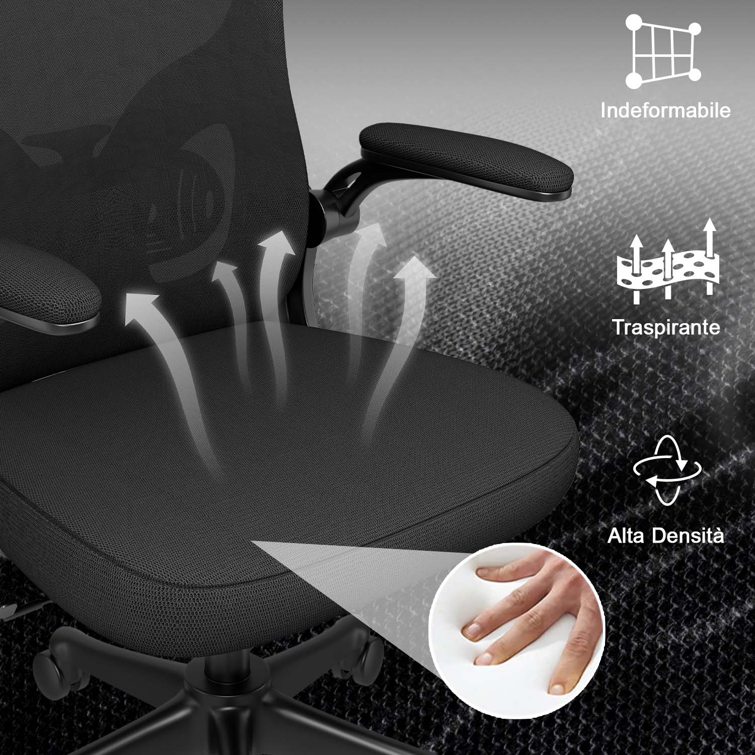 Sedia da Ufficio, Sedia Ufficio Ergonomica con Braccioli Regolabili in Rete Traspirante, Altezza Regolabile e Schienale Inclinabile con Ruote Girevoli