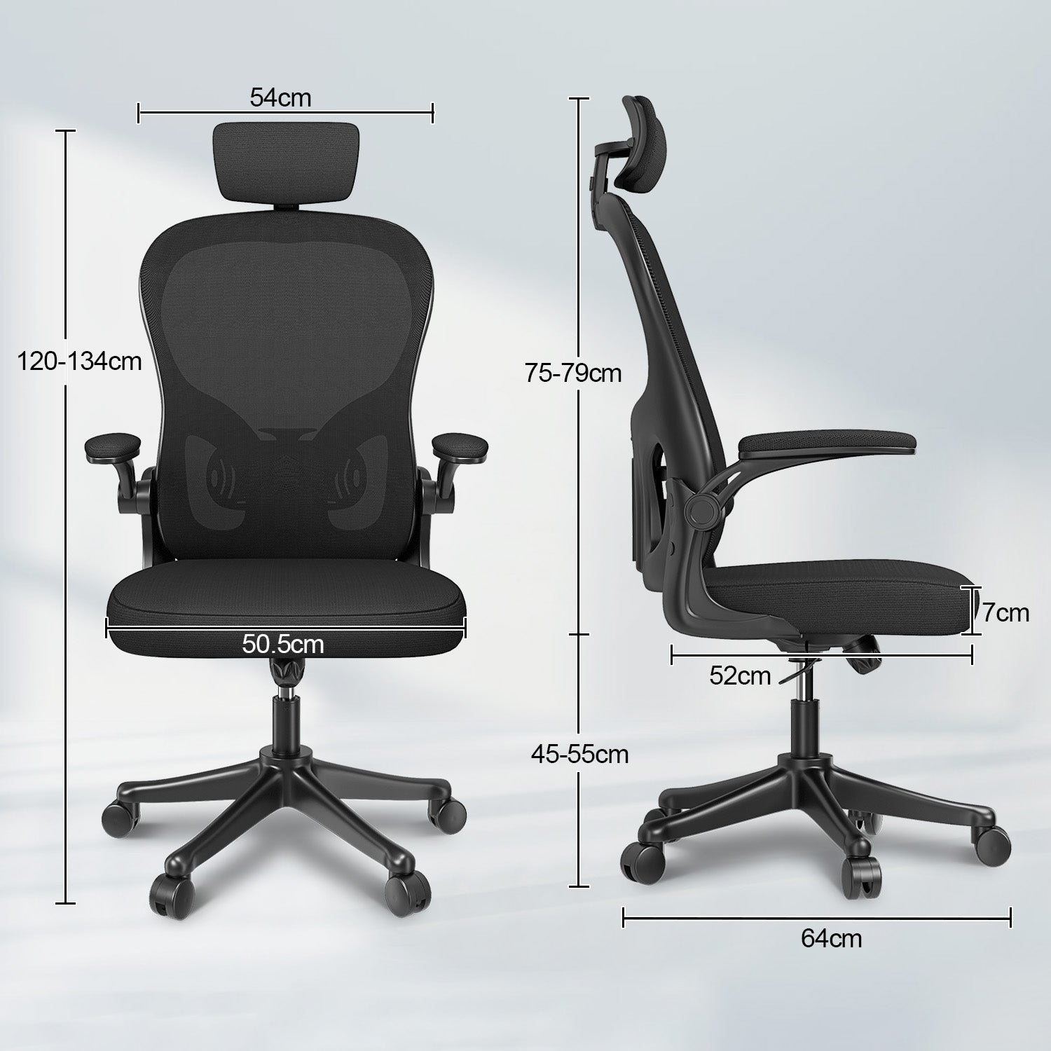 Sedia da Ufficio, Sedia Ufficio Ergonomica con Braccioli Regolabili in Rete Traspirante, Altezza Regolabile e Schienale Inclinabile con Ruote Girevoli