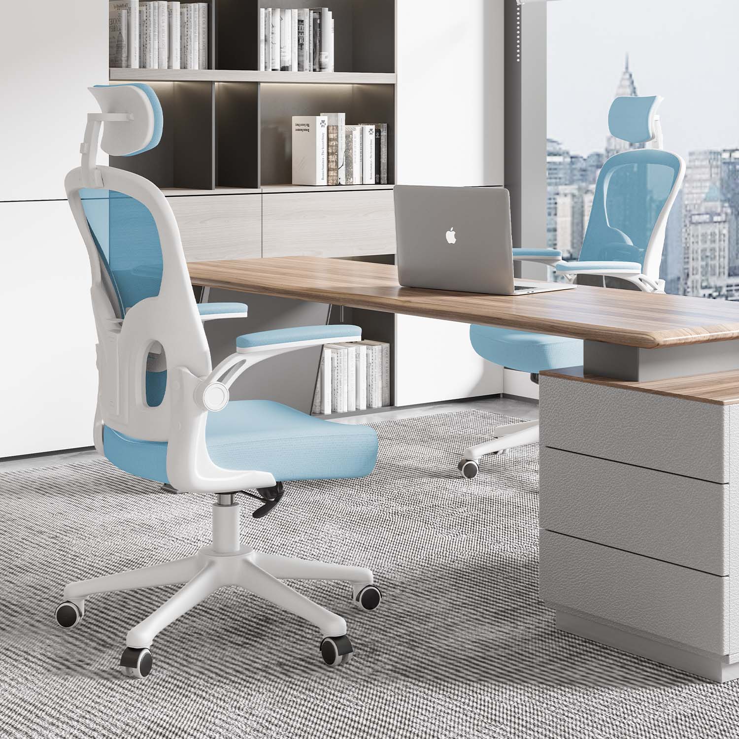 Sedia da Ufficio, Sedia Ufficio Ergonomica con Braccioli Regolabili in Rete Traspirante, Altezza Regolabile e Schienale Inclinabile con Ruote Girevoli