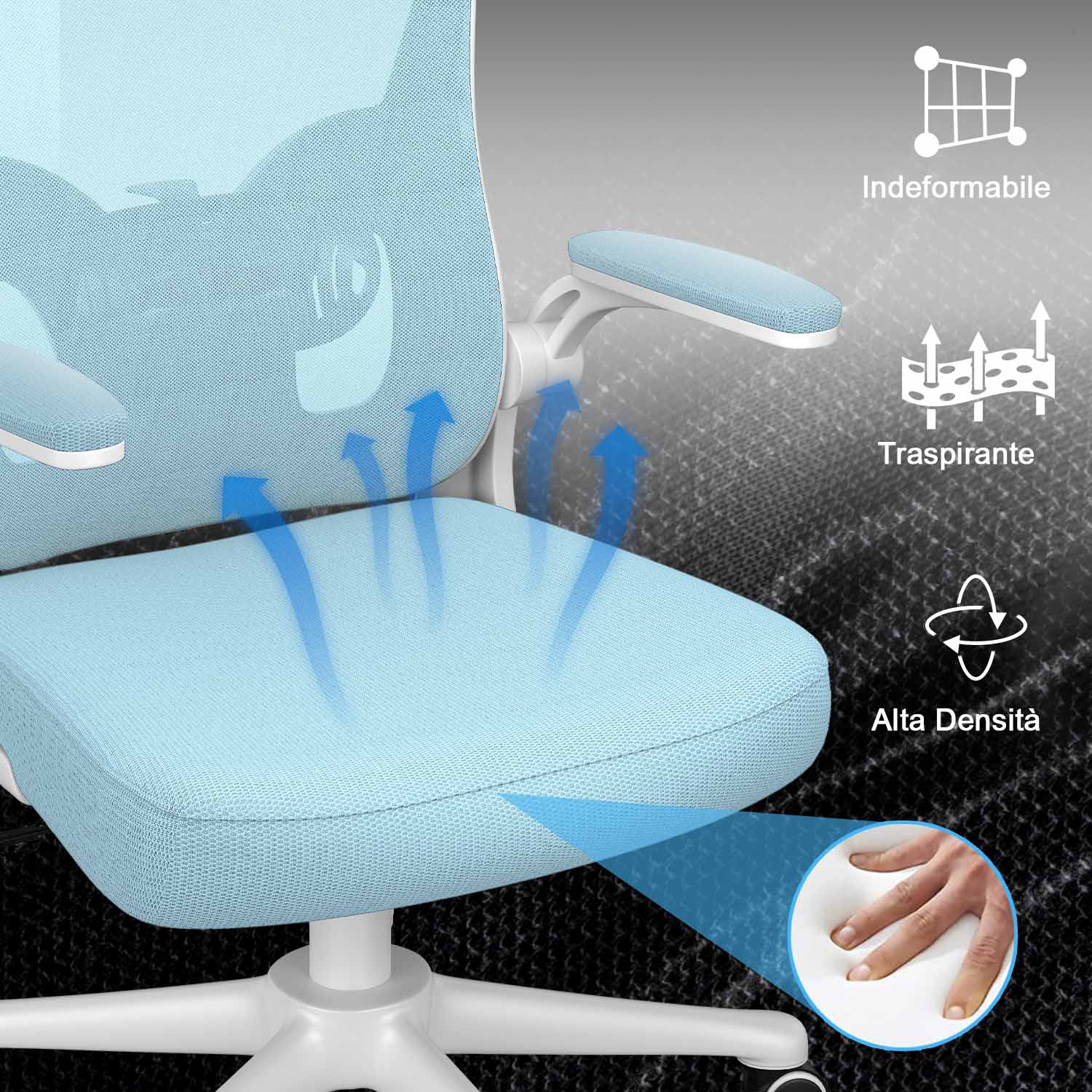 Sedia da Ufficio, Sedia Ufficio Ergonomica con Braccioli Regolabili in Rete Traspirante, Altezza Regolabile e Schienale Inclinabile con Ruote Girevoli