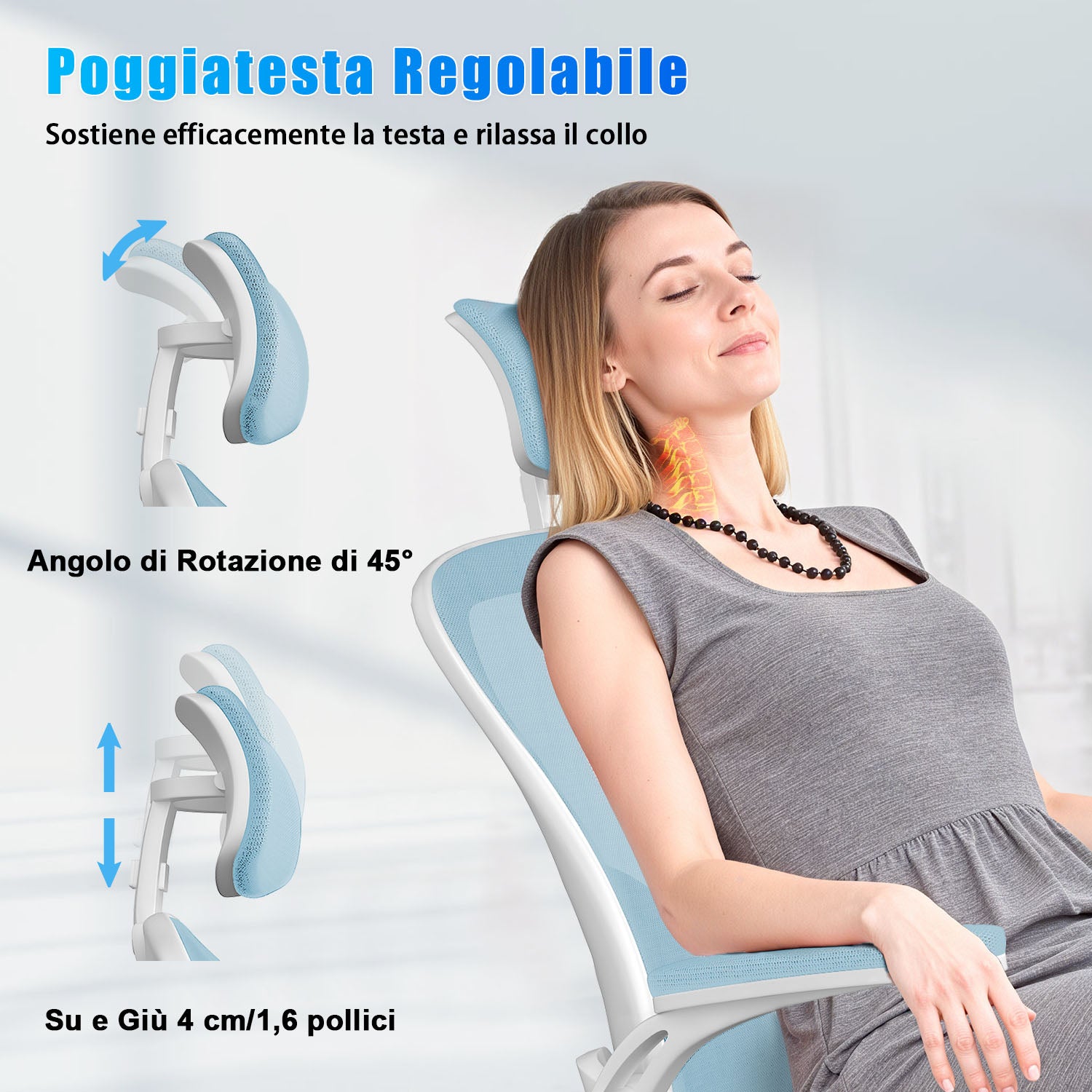 Sedia da Ufficio, Sedia Ufficio Ergonomica con Braccioli Regolabili in Rete Traspirante, Altezza Regolabile e Schienale Inclinabile con Ruote Girevoli