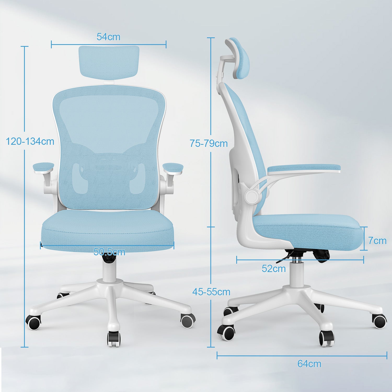 Sedia da Ufficio, Sedia Ufficio Ergonomica con Braccioli Regolabili in Rete Traspirante, Altezza Regolabile e Schienale Inclinabile con Ruote Girevoli
