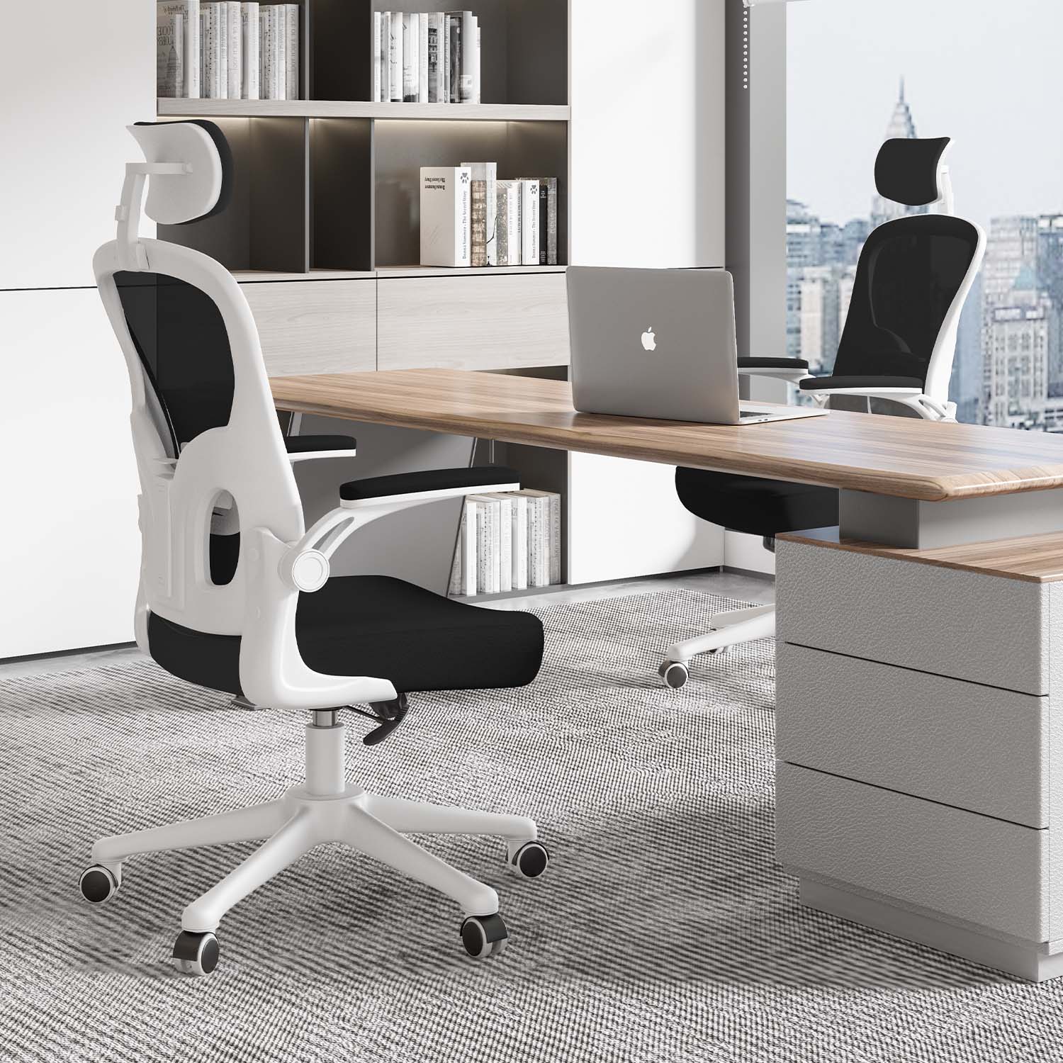 Sedia da Ufficio, Sedia Ufficio Ergonomica con Braccioli Regolabili in Rete Traspirante, Altezza Regolabile e Schienale Inclinabile con Ruote Girevoli