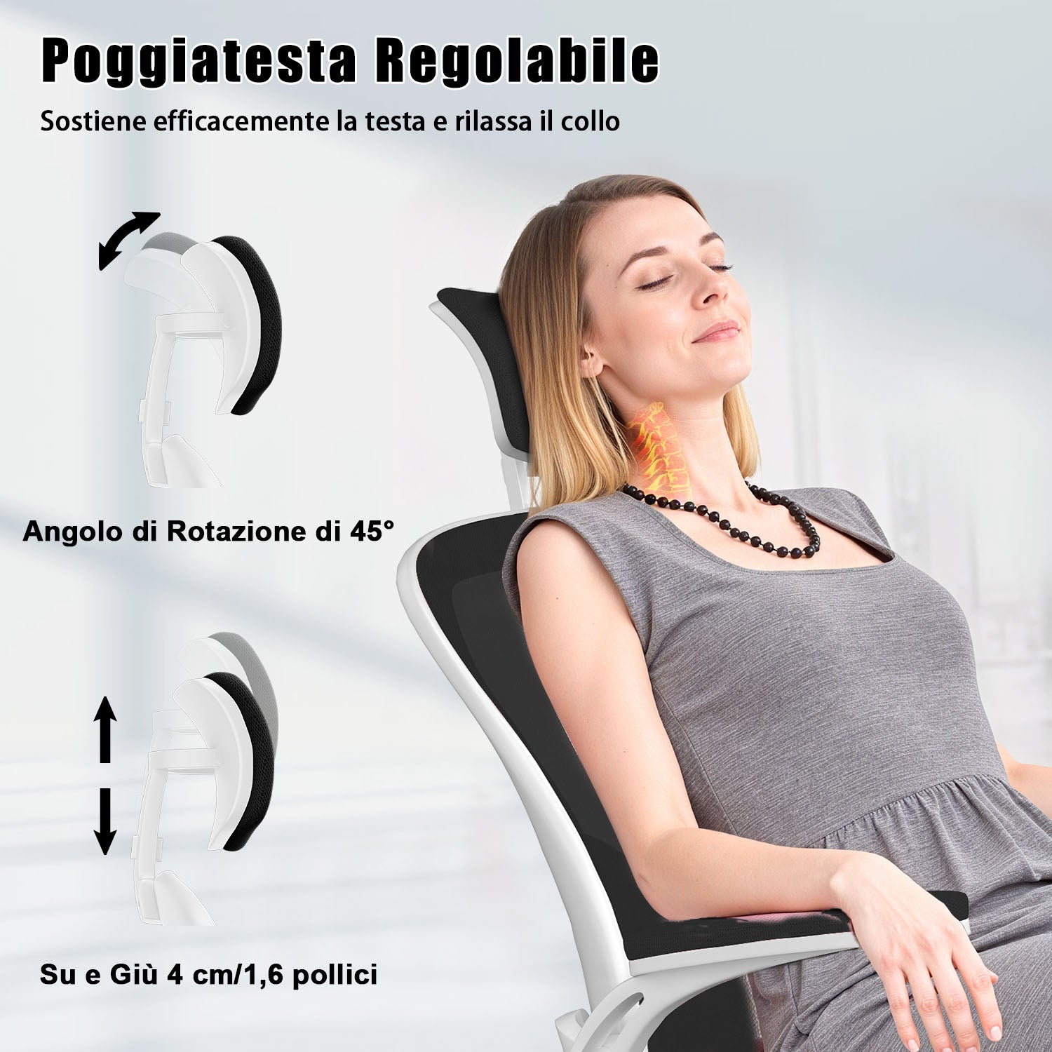 Sedia da Ufficio, Sedia Ufficio Ergonomica con Braccioli Regolabili in Rete Traspirante, Altezza Regolabile e Schienale Inclinabile con Ruote Girevoli