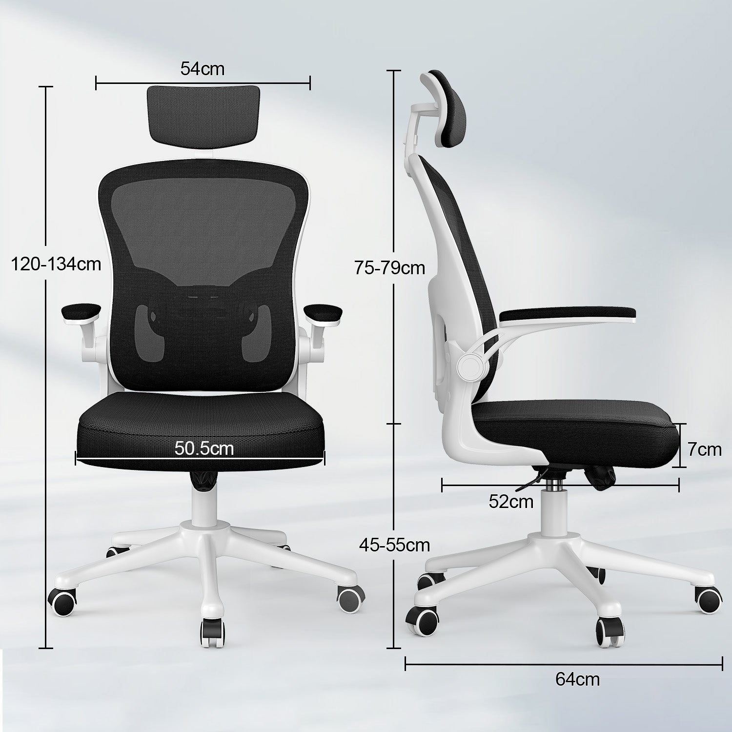 Sedia da Ufficio, Sedia Ufficio Ergonomica con Braccioli Regolabili in Rete Traspirante, Altezza Regolabile e Schienale Inclinabile con Ruote Girevoli