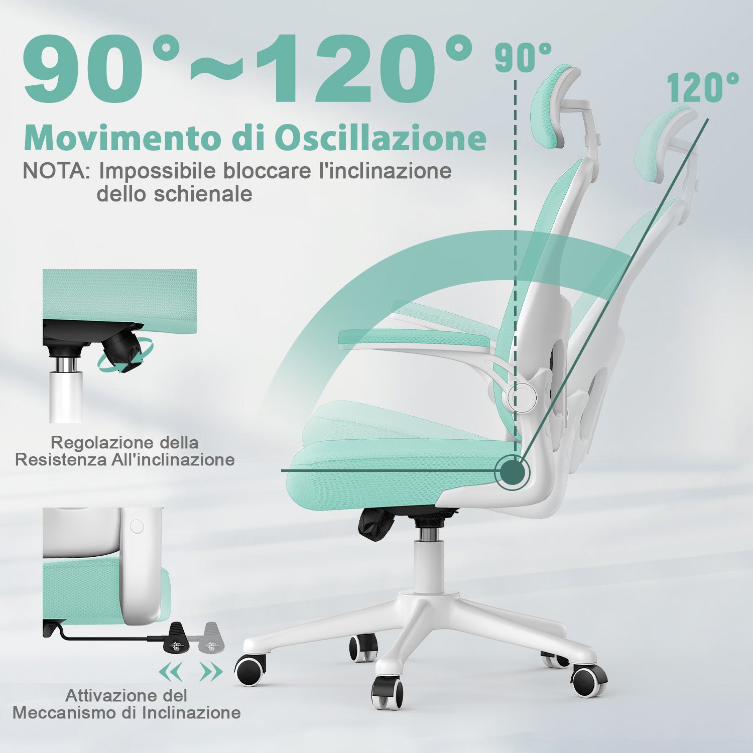 Sedia da Ufficio, Sedia Ufficio Ergonomica con Braccioli Regolabili in Rete Traspirante, Altezza Regolabile e Schienale Inclinabile con Ruote Girevoli
