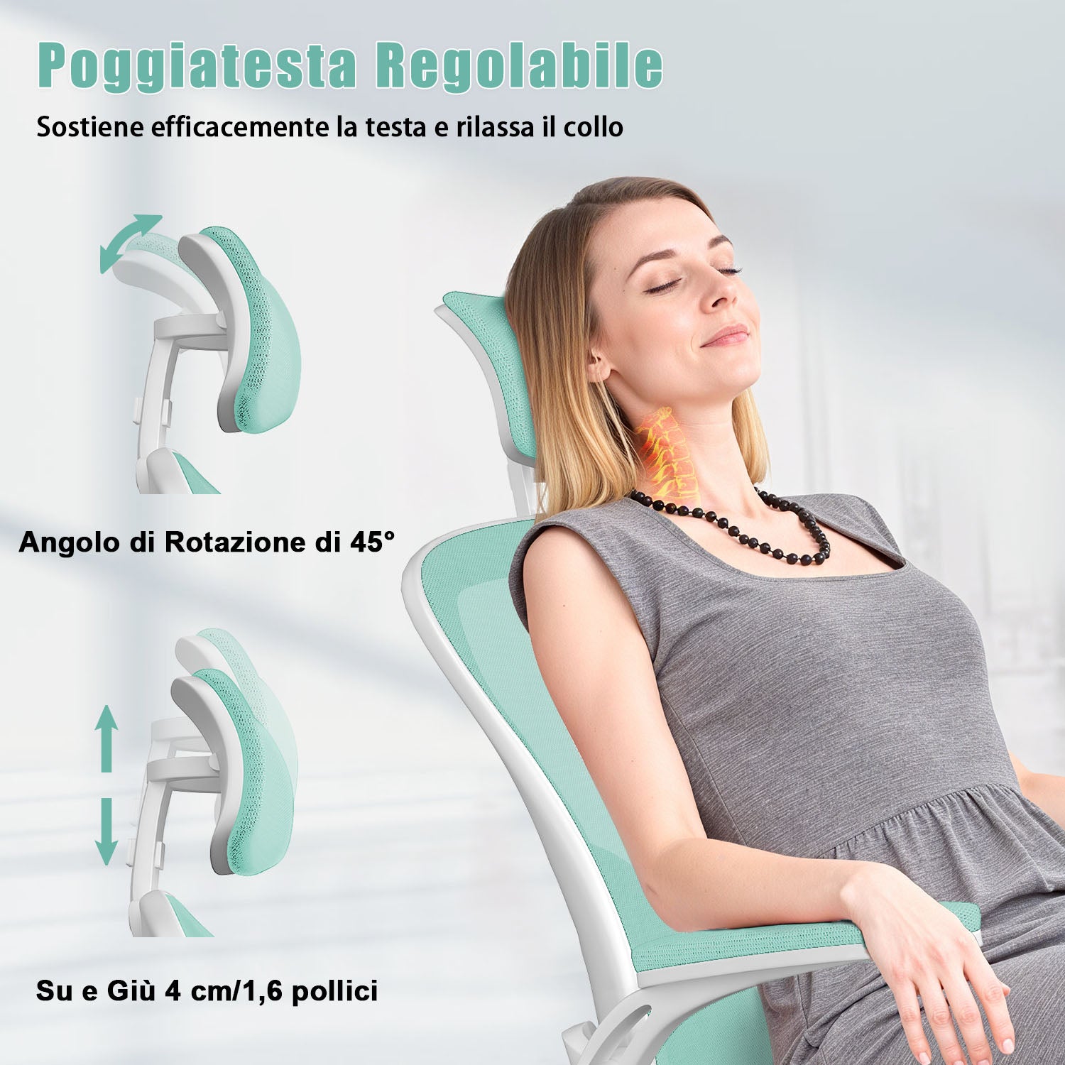 Sedia da Ufficio, Sedia Ufficio Ergonomica con Braccioli Regolabili in Rete Traspirante, Altezza Regolabile e Schienale Inclinabile con Ruote Girevoli