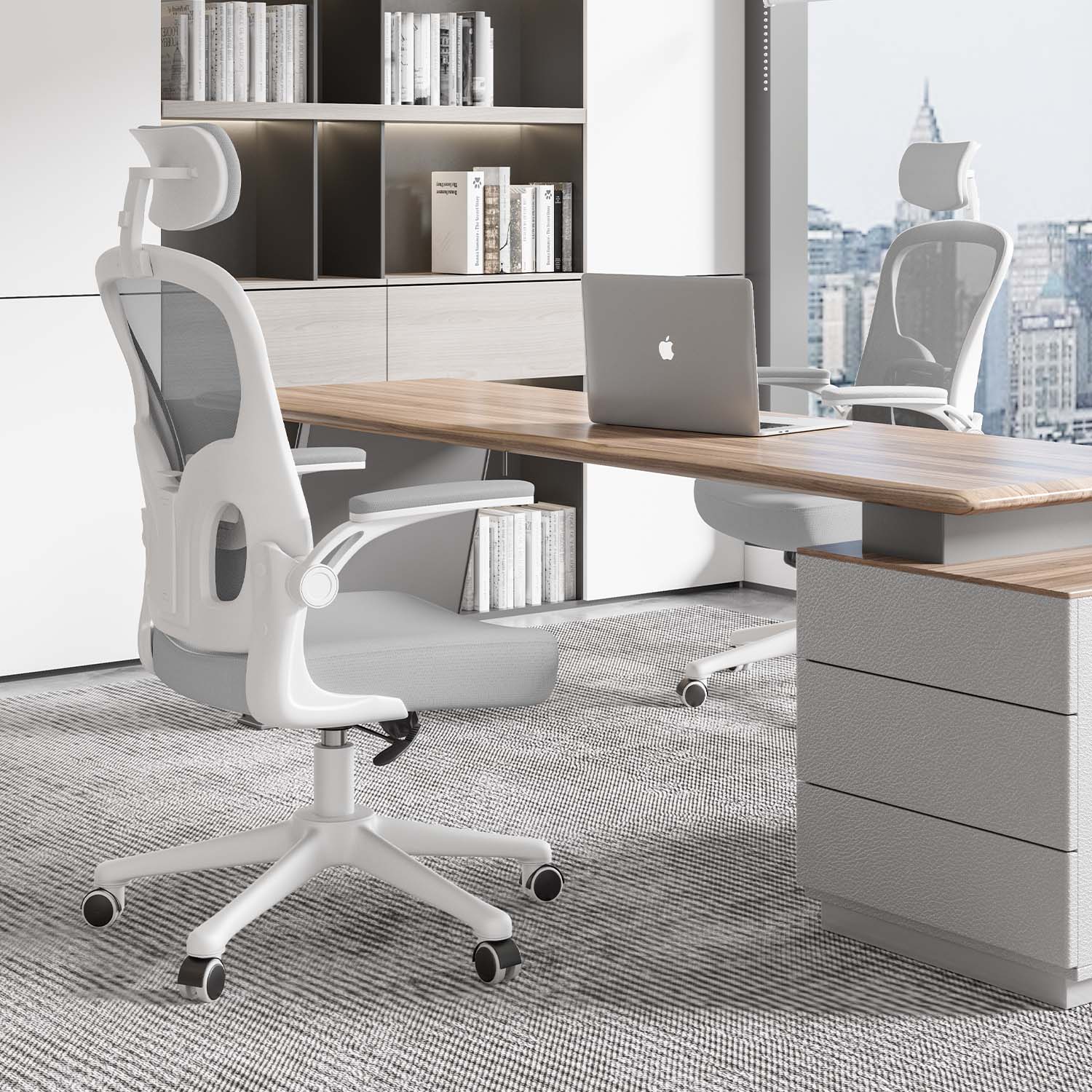 Sedia da Ufficio, Sedia Ufficio Ergonomica con Braccioli Regolabili in Rete Traspirante, Altezza Regolabile e Schienale Inclinabile con Ruote Girevoli