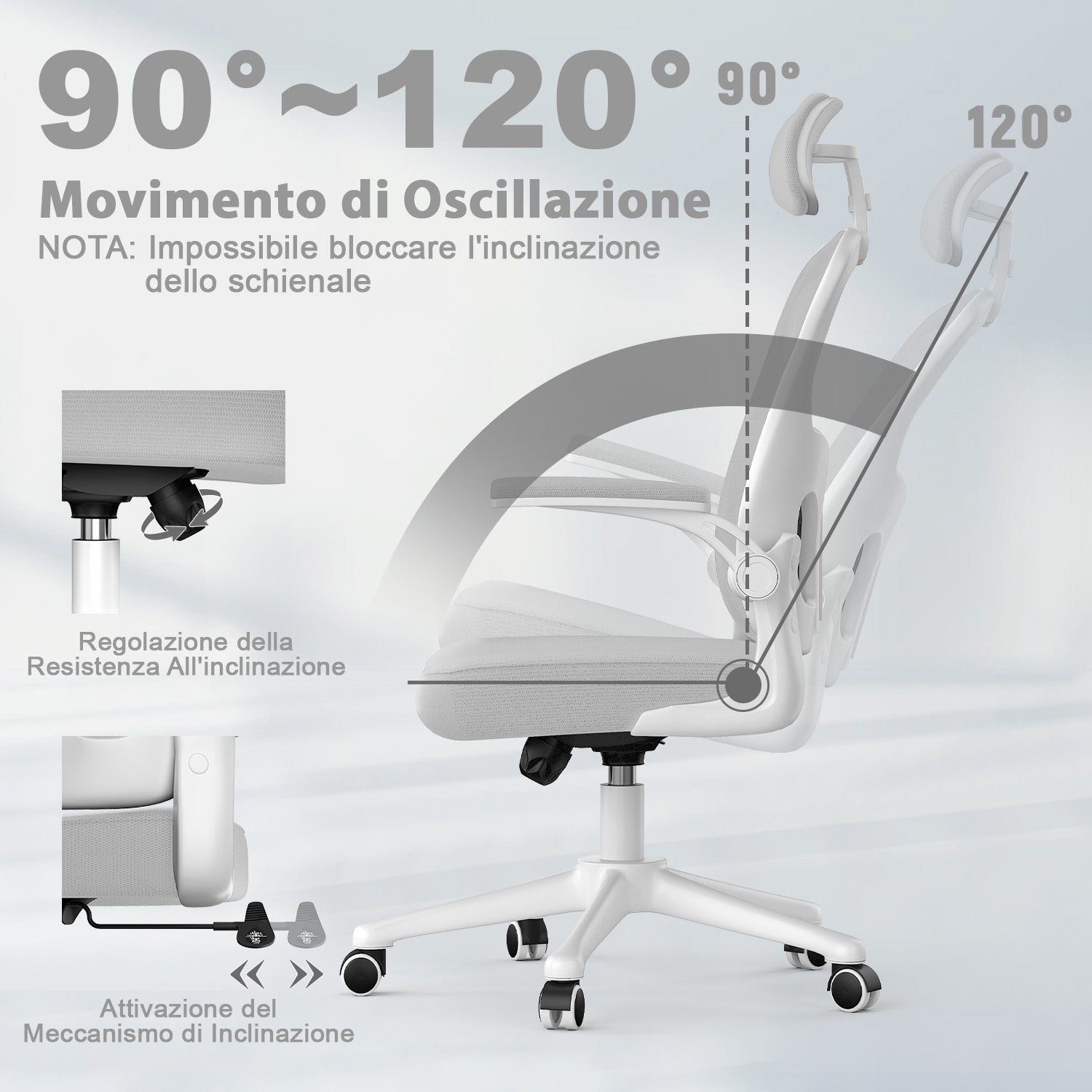 Sedia da Ufficio, Sedia Ufficio Ergonomica con Braccioli Regolabili in Rete Traspirante, Altezza Regolabile e Schienale Inclinabile con Ruote Girevoli