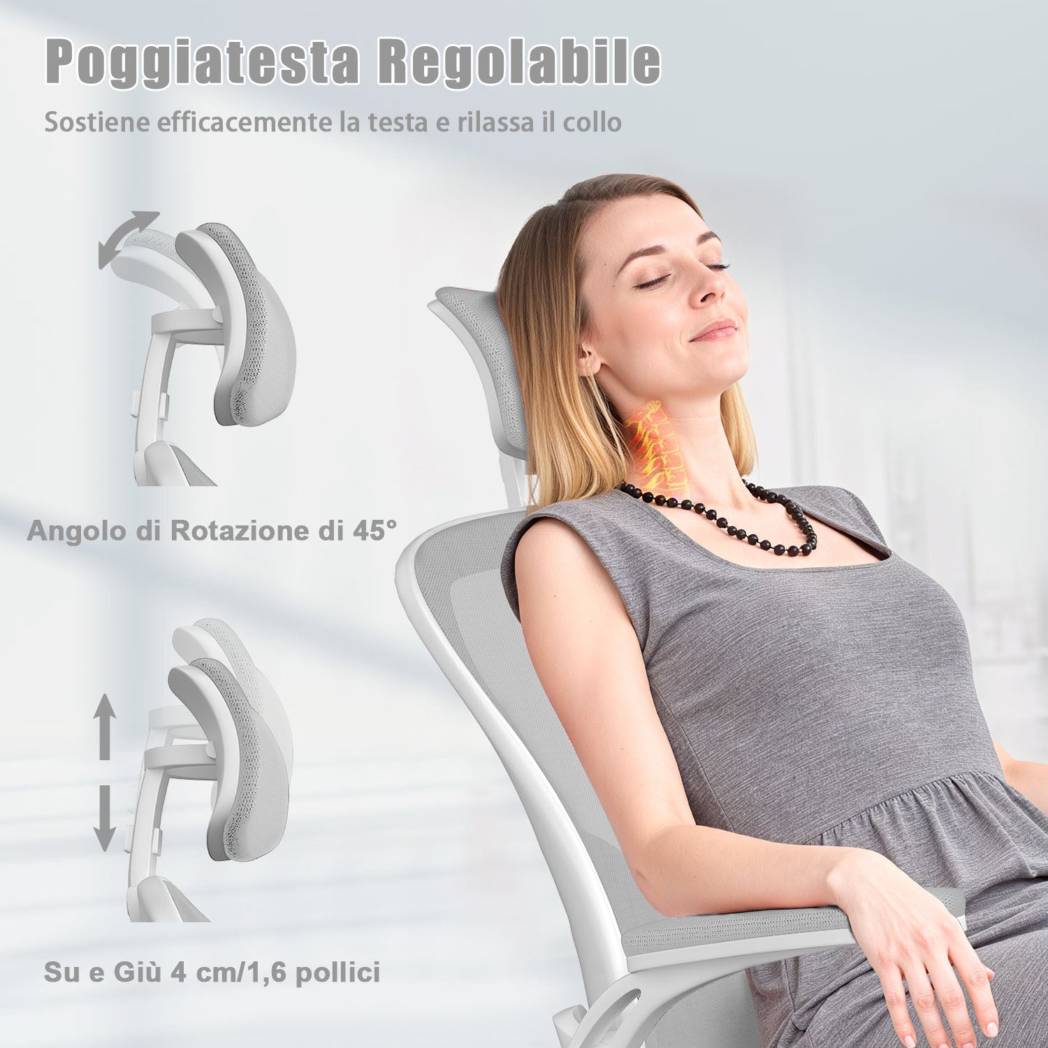 Sedia da Ufficio, Sedia Ufficio Ergonomica con Braccioli Regolabili in Rete Traspirante, Altezza Regolabile e Schienale Inclinabile con Ruote Girevoli