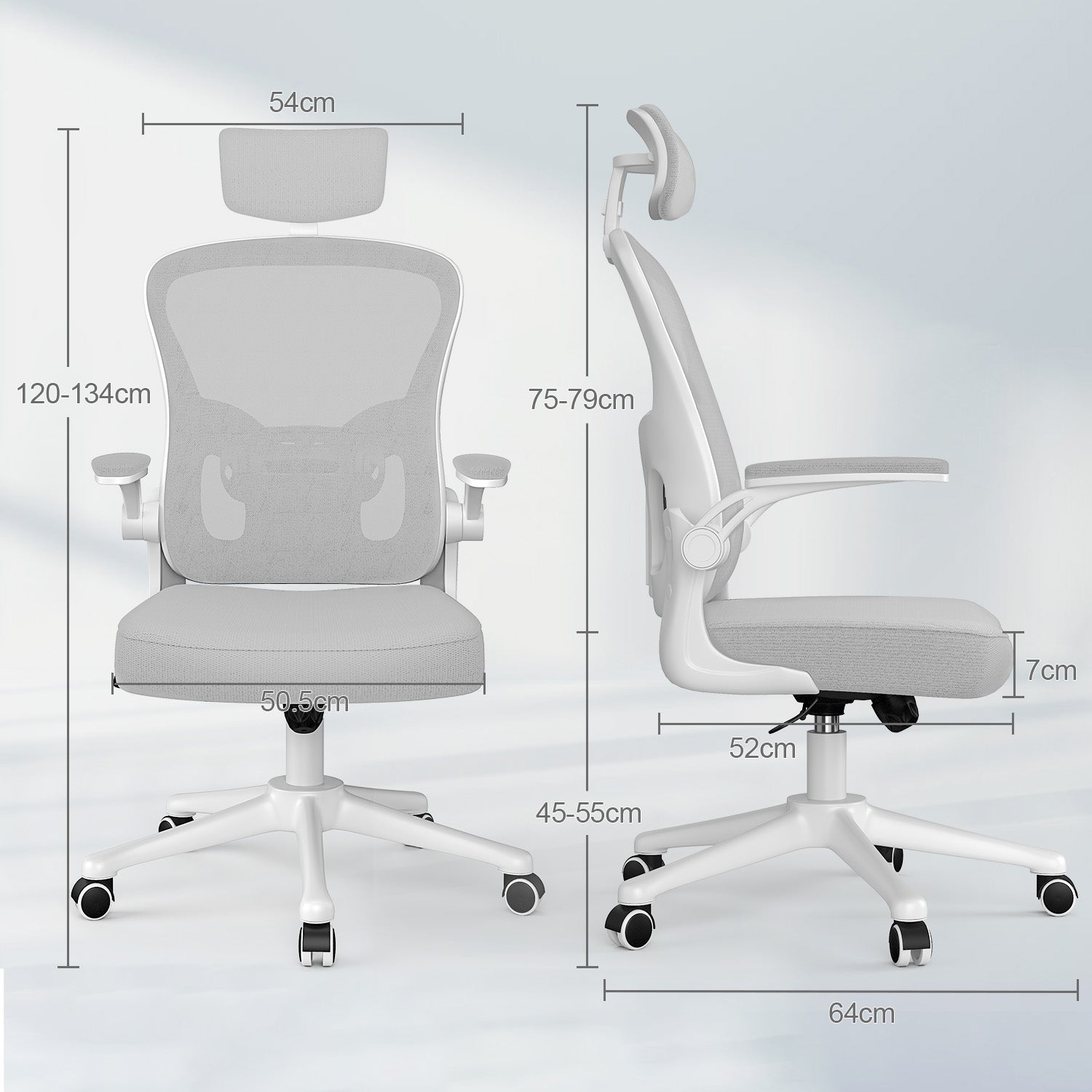 Sedia da Ufficio, Sedia Ufficio Ergonomica con Braccioli Regolabili in Rete Traspirante, Altezza Regolabile e Schienale Inclinabile con Ruote Girevoli