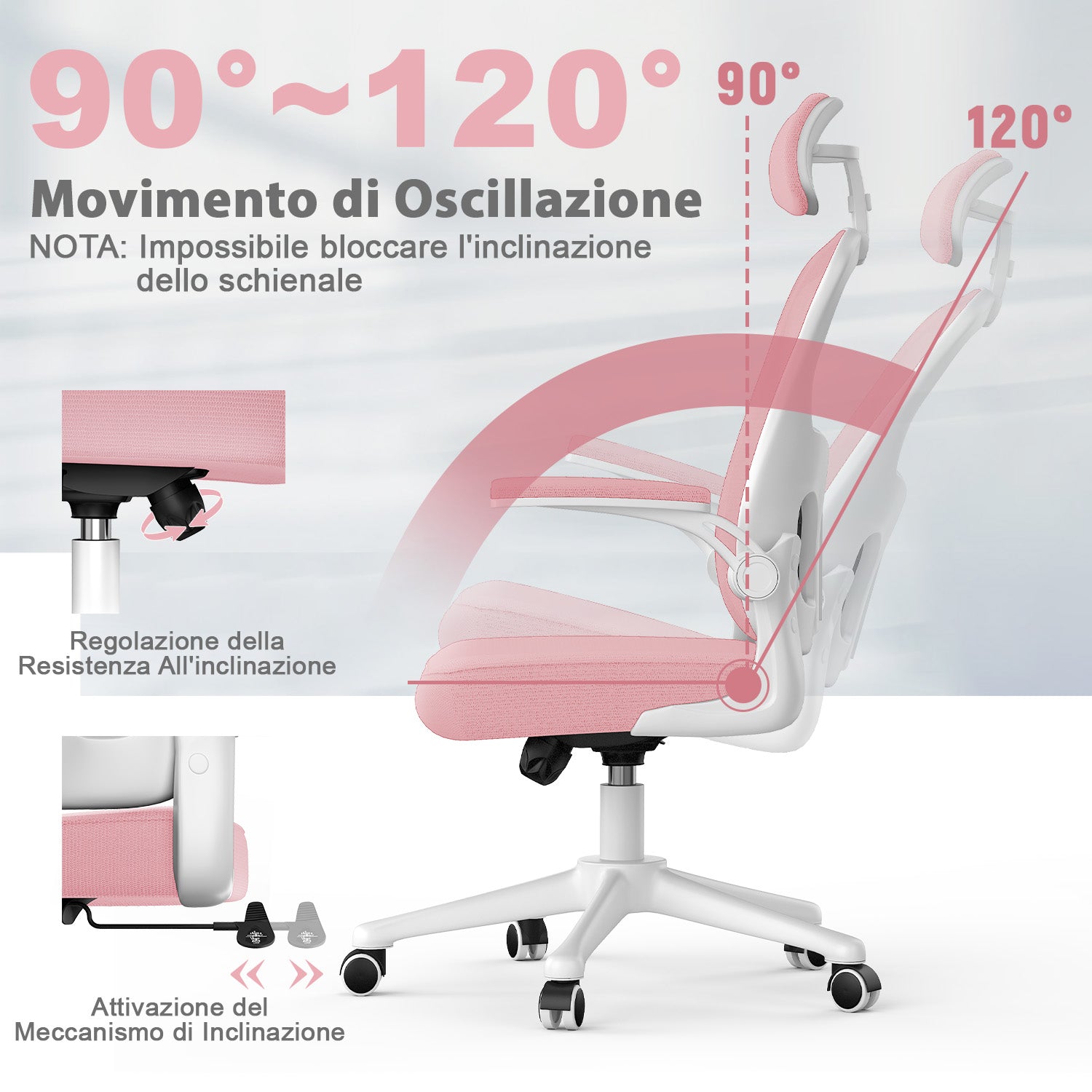 Sedia da Ufficio, Sedia Ufficio Ergonomica con Braccioli Regolabili in Rete Traspirante, Altezza Regolabile e Schienale Inclinabile con Ruote Girevoli