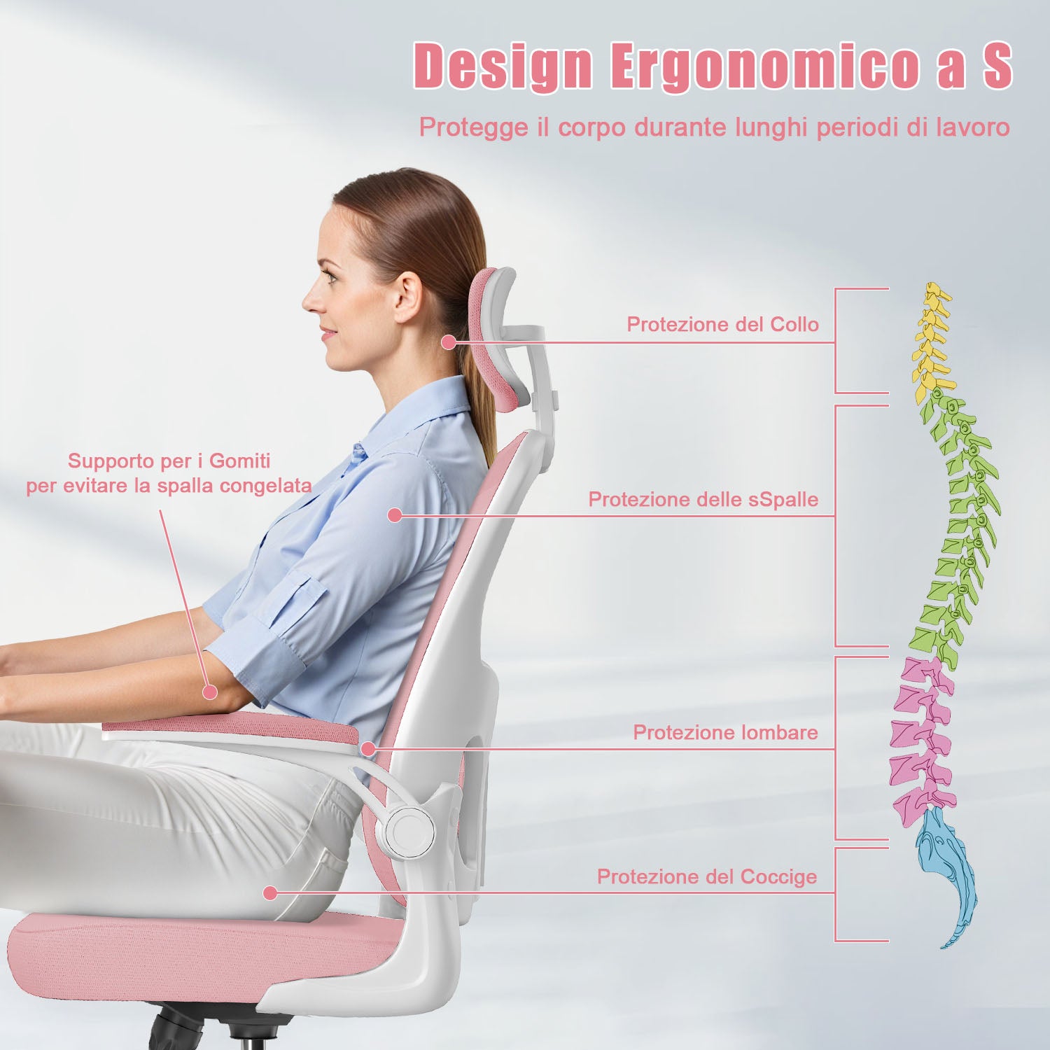 Sedia da Ufficio, Sedia Ufficio Ergonomica con Braccioli Regolabili in Rete Traspirante, Altezza Regolabile e Schienale Inclinabile con Ruote Girevoli