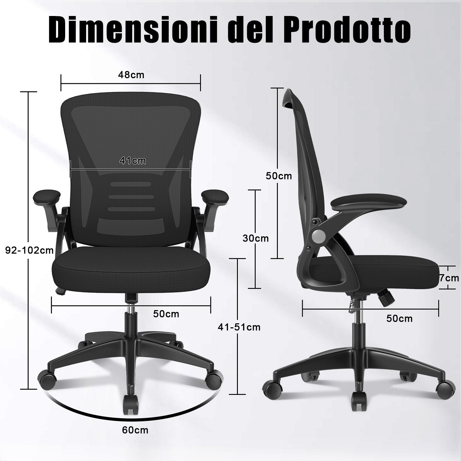 Sedia da Ufficio Sedia da Scrivania Ergonomica con Bracciolo Ribaltabile a 90°, Sedia da Scrivania per Ufficio Regolabile in Altezza