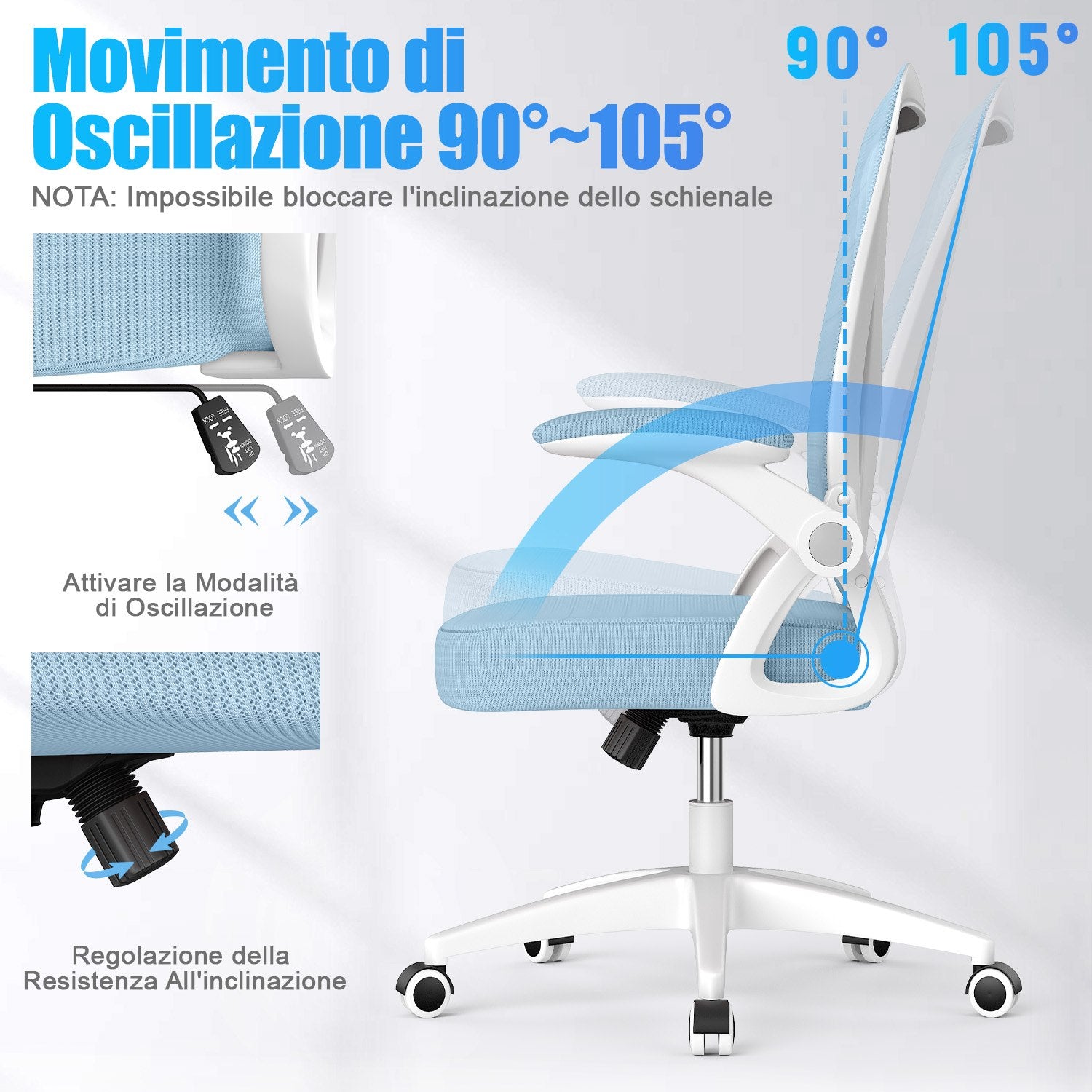 Sedia da Ufficio Sedia da Scrivania Ergonomica con Bracciolo Ribaltabile a 90°, Sedia da Scrivania per Ufficio Regolabile in Altezza