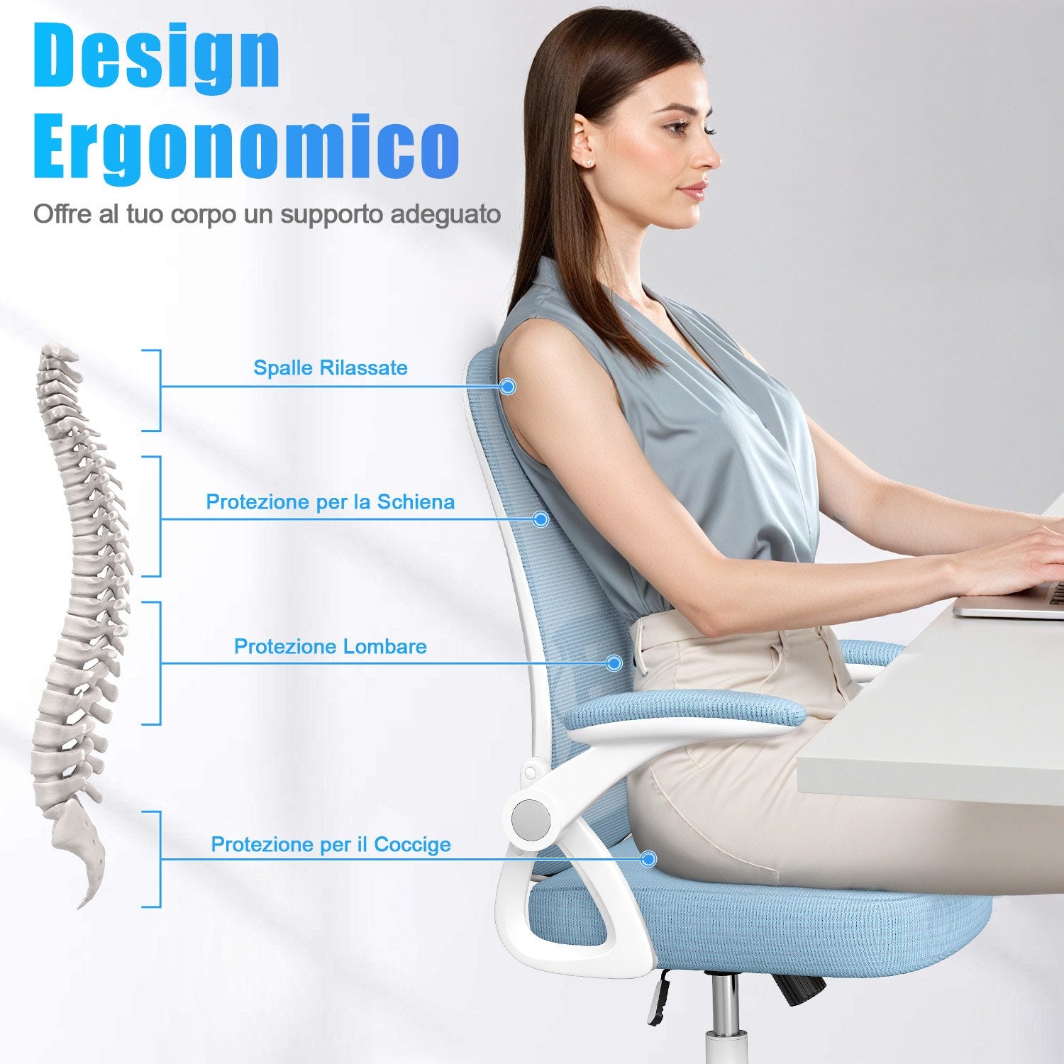 Sedia da Ufficio Sedia da Scrivania Ergonomica con Bracciolo Ribaltabile a 90°, Sedia da Scrivania per Ufficio Regolabile in Altezza