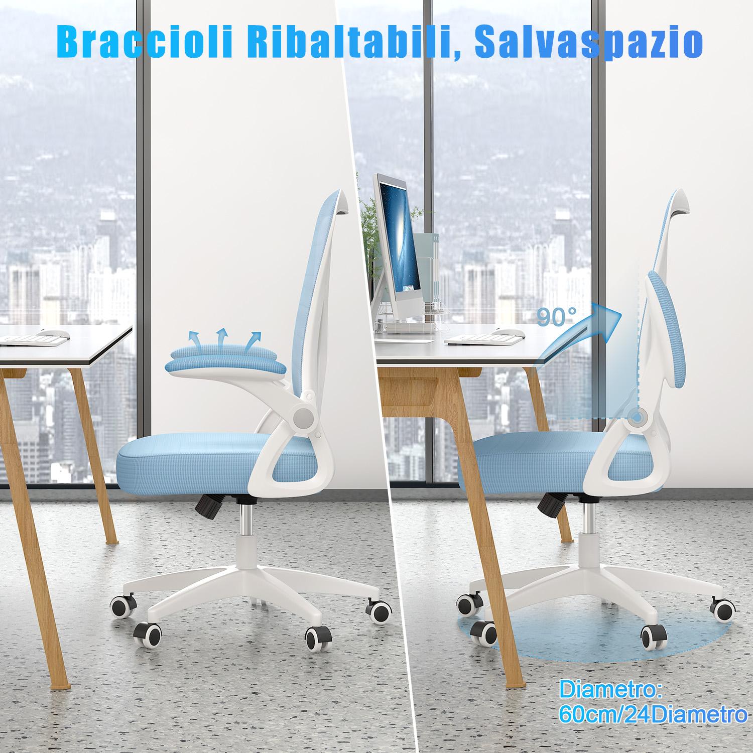 Sedia da Ufficio Sedia da Scrivania Ergonomica con Bracciolo Ribaltabile a 90°, Sedia da Scrivania per Ufficio Regolabile in Altezza