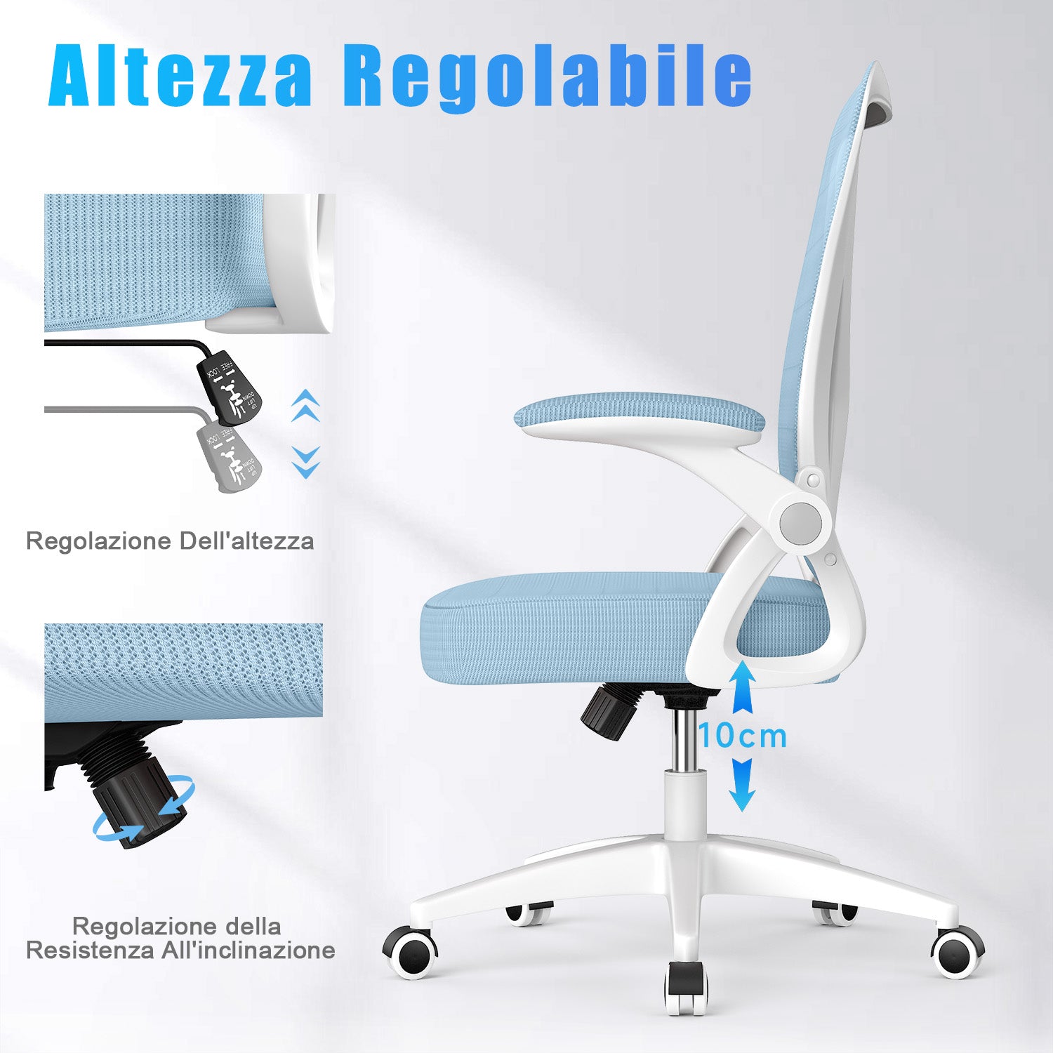 Sedia da Ufficio Sedia da Scrivania Ergonomica con Bracciolo Ribaltabile a 90°, Sedia da Scrivania per Ufficio Regolabile in Altezza