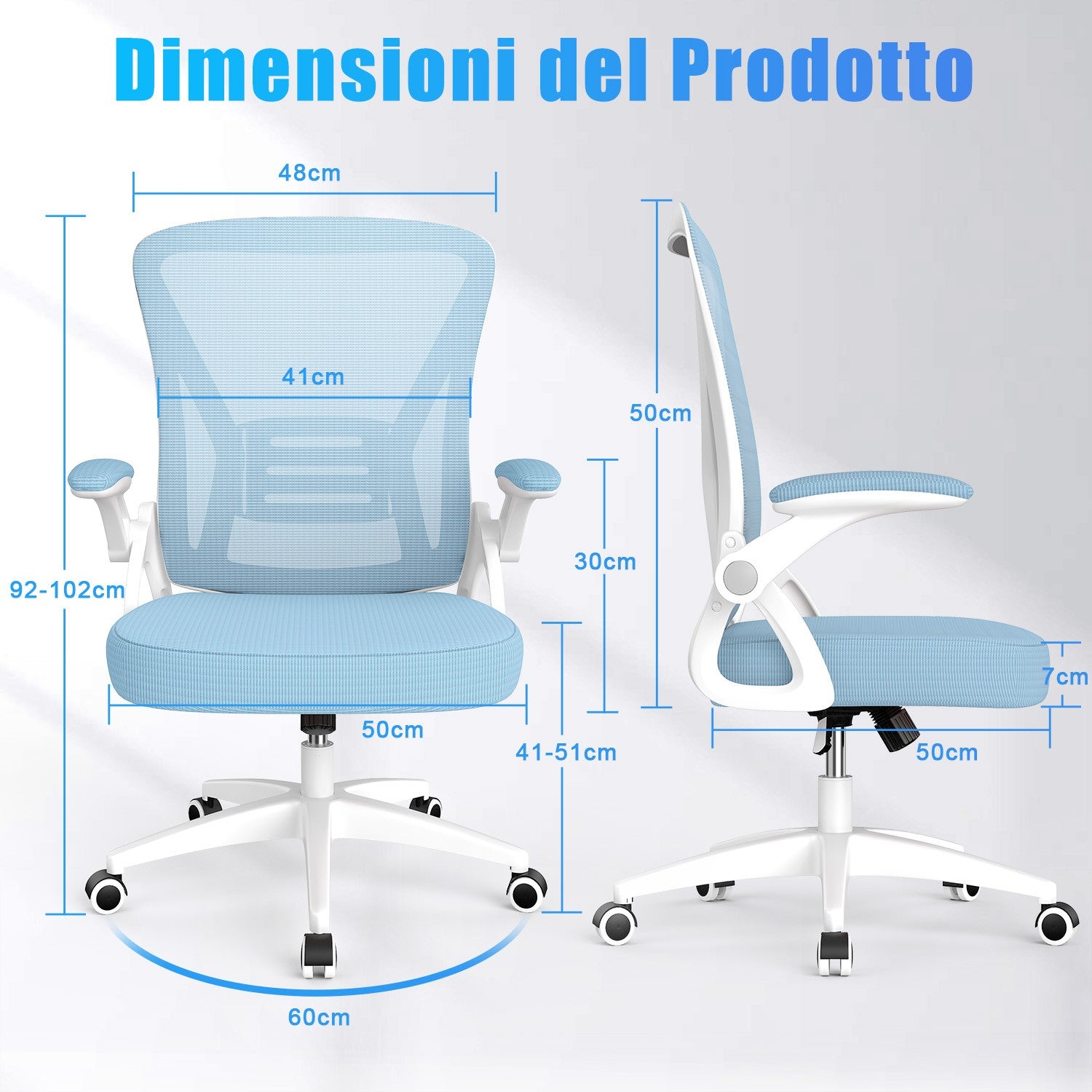 Sedia da Ufficio Sedia da Scrivania Ergonomica con Bracciolo Ribaltabile a 90°, Sedia da Scrivania per Ufficio Regolabile in Altezza