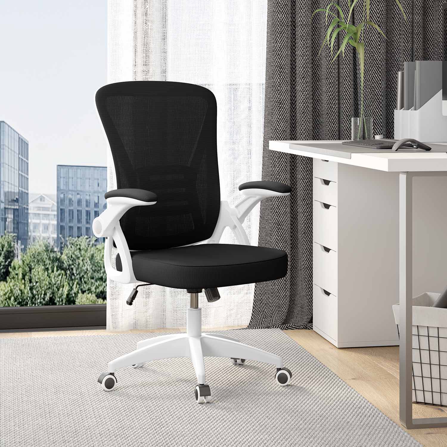 Sedia da Ufficio Sedia da Scrivania Ergonomica con Bracciolo Ribaltabile a 90°, Sedia da Scrivania per Ufficio Regolabile in Altezza