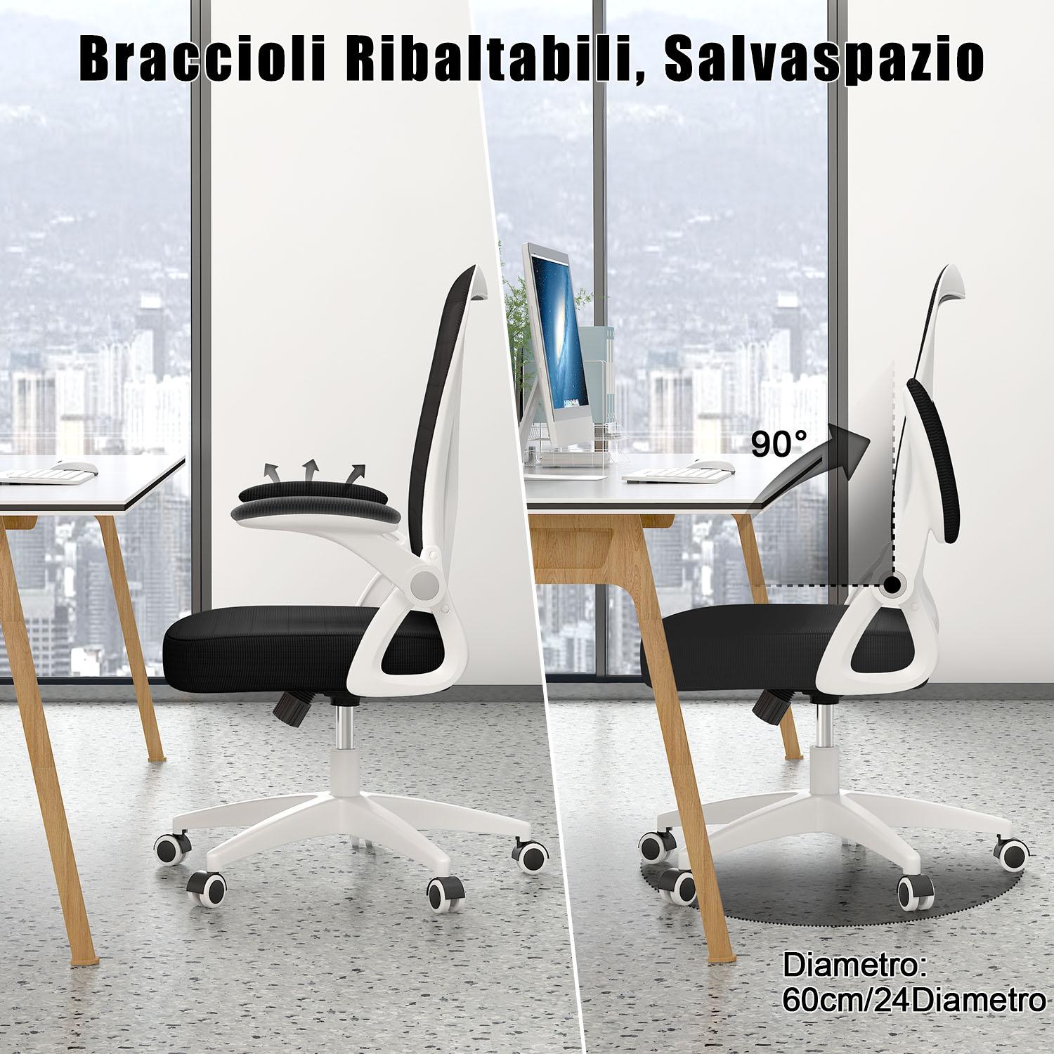 Sedia da Ufficio Sedia da Scrivania Ergonomica con Bracciolo Ribaltabile a 90°, Sedia da Scrivania per Ufficio Regolabile in Altezza