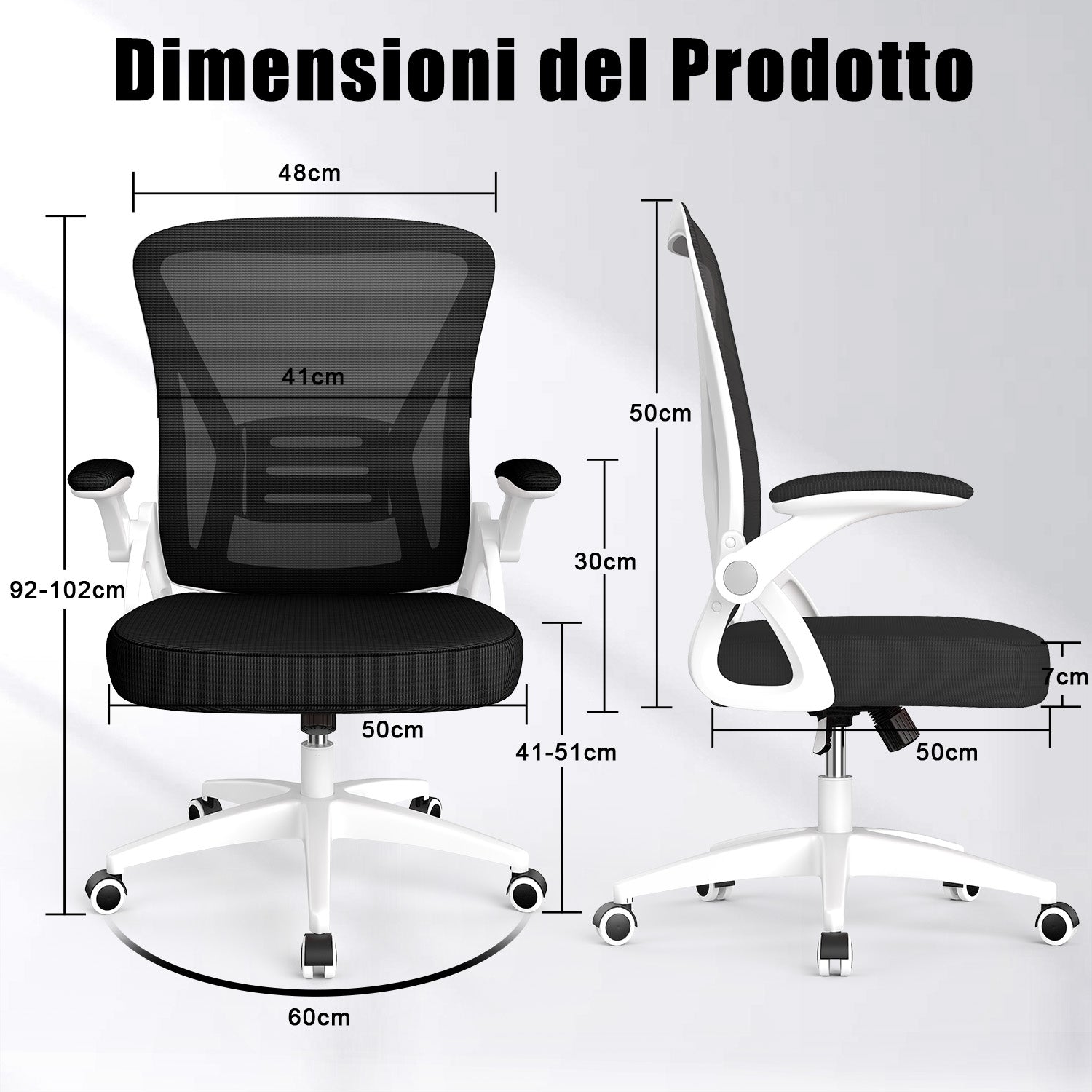 Sedia da Ufficio Sedia da Scrivania Ergonomica con Bracciolo Ribaltabile a 90°, Sedia da Scrivania per Ufficio Regolabile in Altezza
