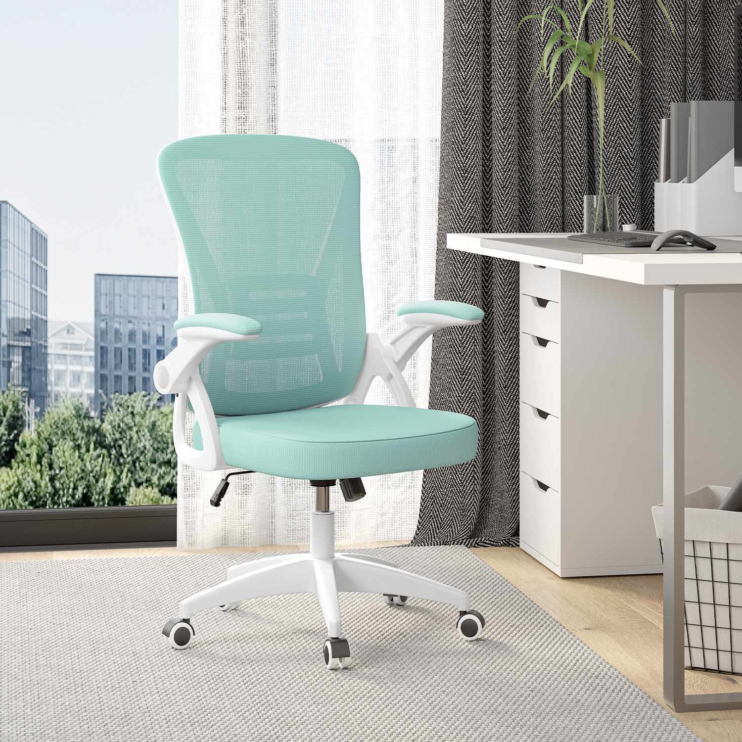 Sedia da Ufficio Sedia da Scrivania Ergonomica con Bracciolo Ribaltabile a 90°, Sedia da Scrivania per Ufficio Regolabile in Altezza