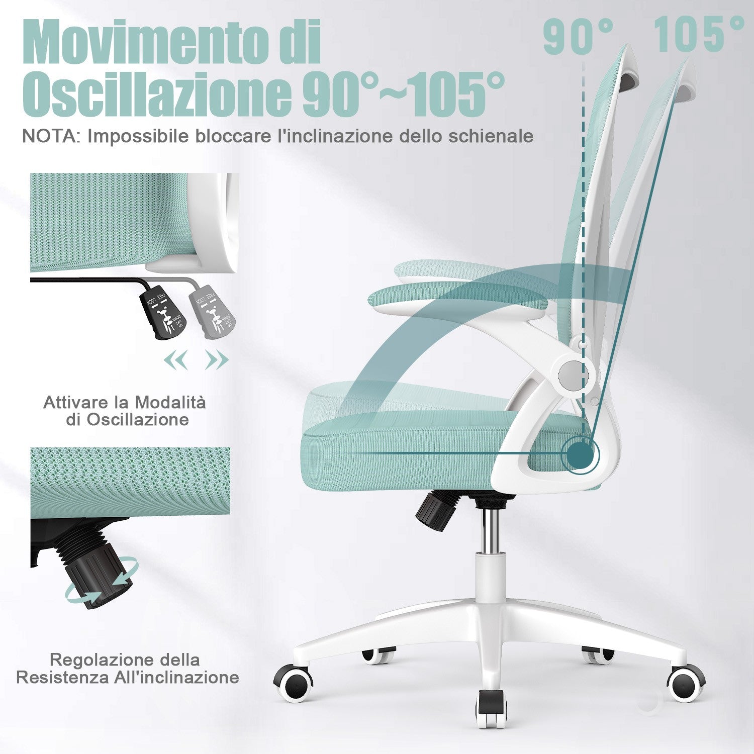 Sedia da Ufficio Sedia da Scrivania Ergonomica con Bracciolo Ribaltabile a 90°, Sedia da Scrivania per Ufficio Regolabile in Altezza