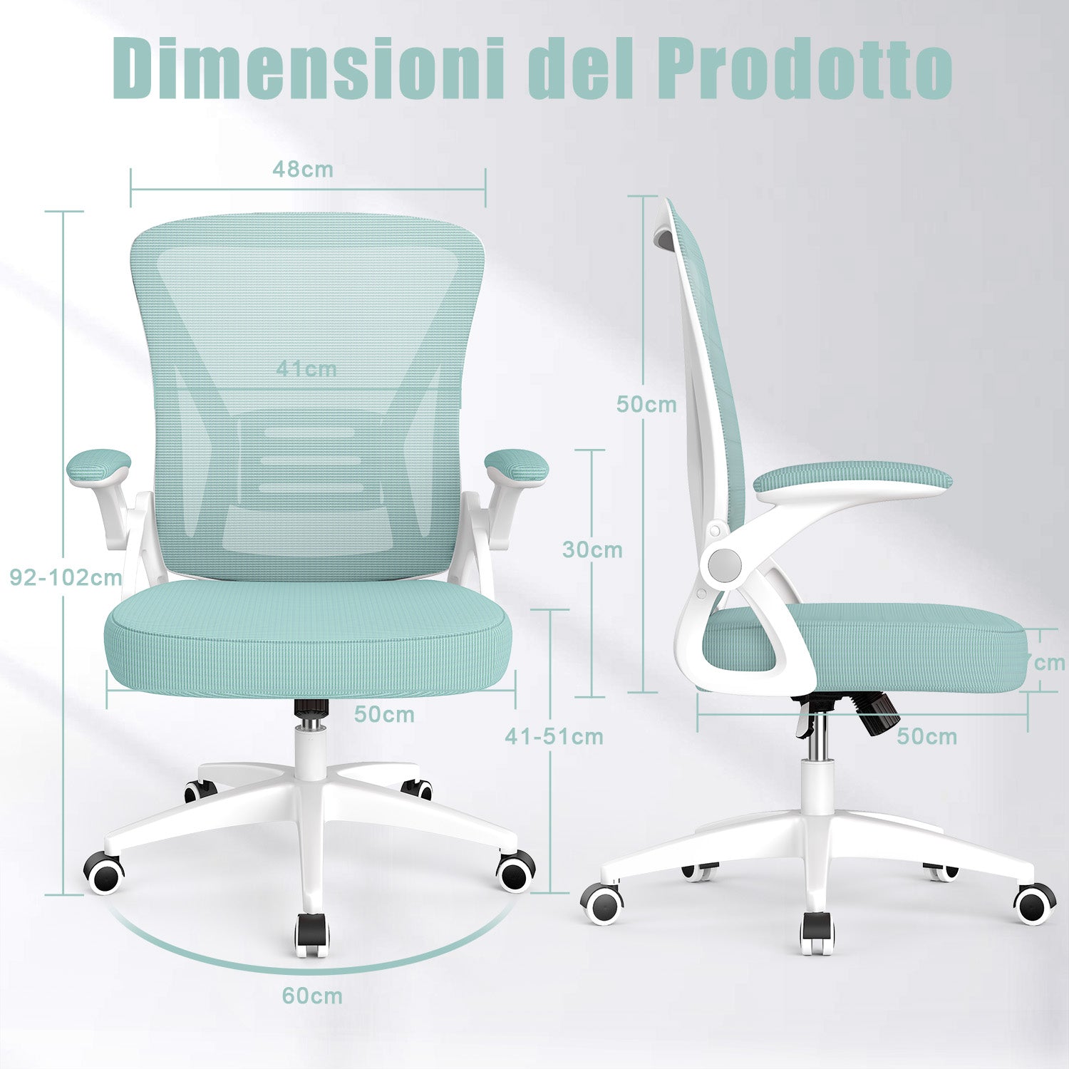 Sedia da Ufficio Sedia da Scrivania Ergonomica con Bracciolo Ribaltabile a 90°, Sedia da Scrivania per Ufficio Regolabile in Altezza