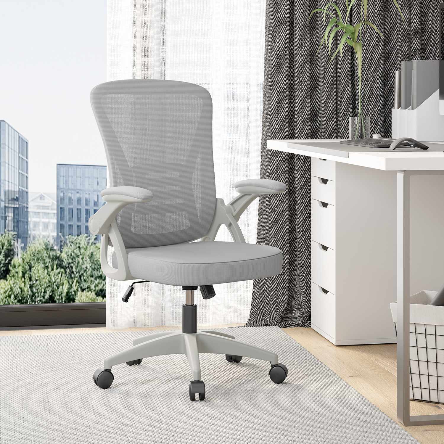 Sedia da Ufficio Sedia da Scrivania Ergonomica con Bracciolo Ribaltabile a 90°, Sedia da Scrivania per Ufficio Regolabile in Altezza
