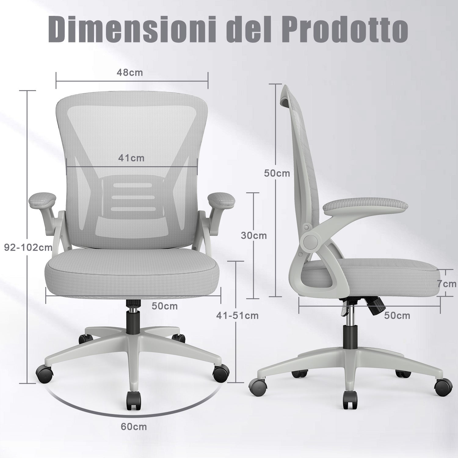 Sedia da Ufficio Sedia da Scrivania Ergonomica con Bracciolo Ribaltabile a 90°, Sedia da Scrivania per Ufficio Regolabile in Altezza