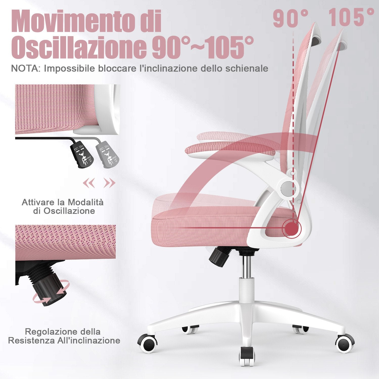 Sedia da Ufficio Sedia da Scrivania Ergonomica con Bracciolo Ribaltabile a 90°, Sedia da Scrivania per Ufficio Regolabile in Altezza