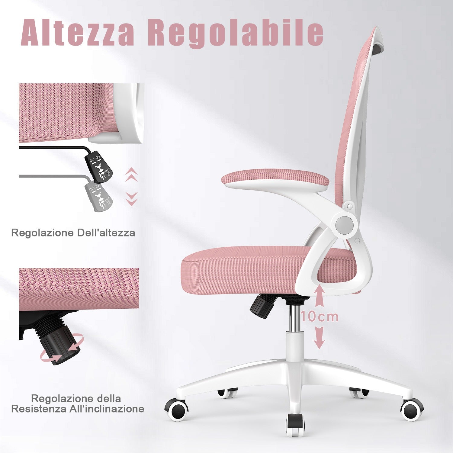 Sedia da Ufficio Sedia da Scrivania Ergonomica con Bracciolo Ribaltabile a 90°, Sedia da Scrivania per Ufficio Regolabile in Altezza